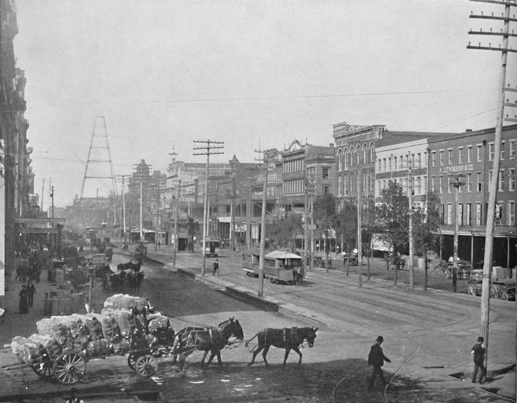 Canal Street, New Orleans, Lousiana', circa 1897. Until the early 1800s, the French Quarter was mainly inhabited by Creoles. After the Louisiana Purchase (1803), a other cultures began to find their way to the city via the Mississippi River. From "A Tour Through the New World America", by Prof. Geo. R. Cromwell. [C. N. Greig &amp; Co., London, circa 1897]. Artist Unknown. (Photo by The Print Collector/Getty Images)