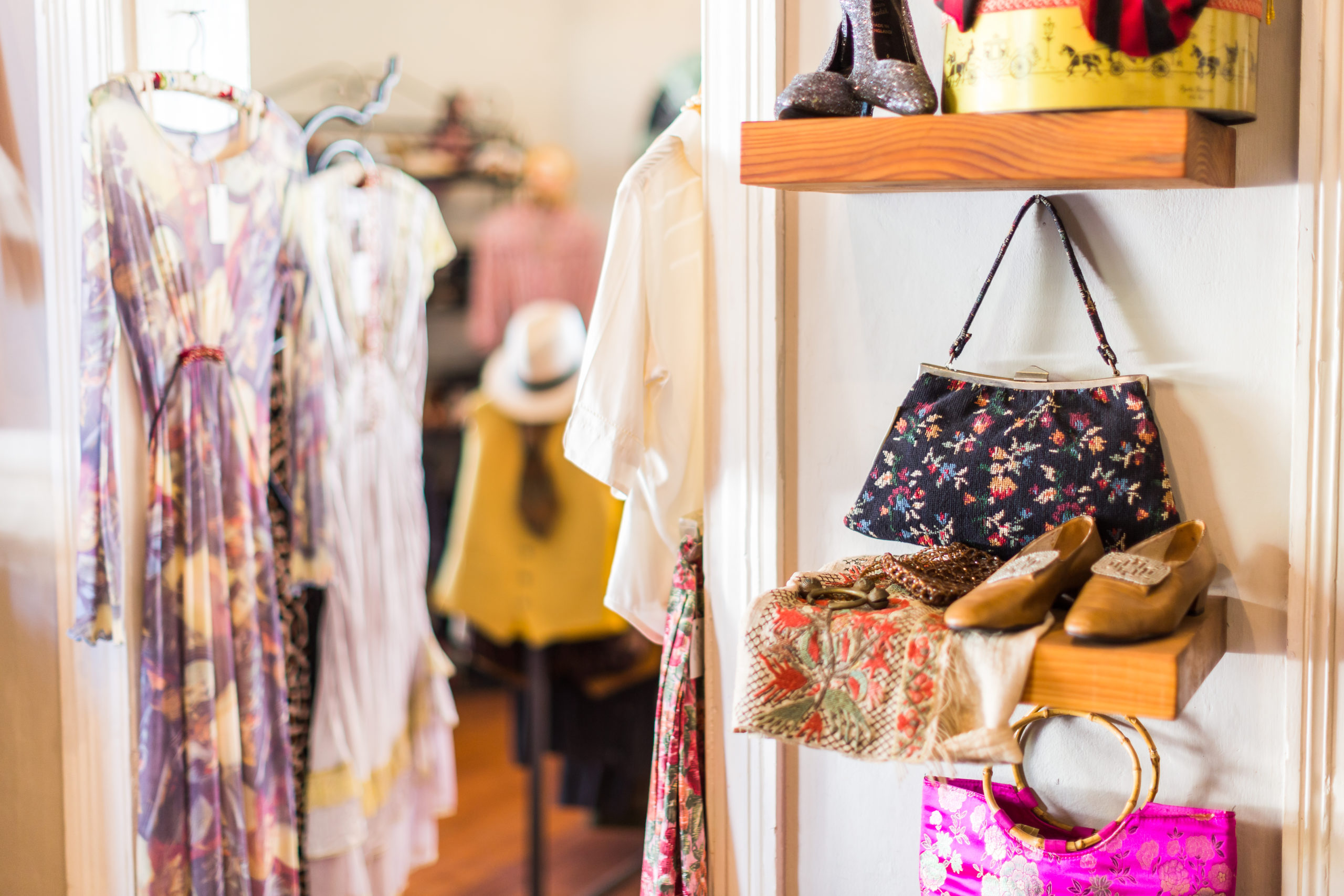 Detail of interior of a vintage clothes shop