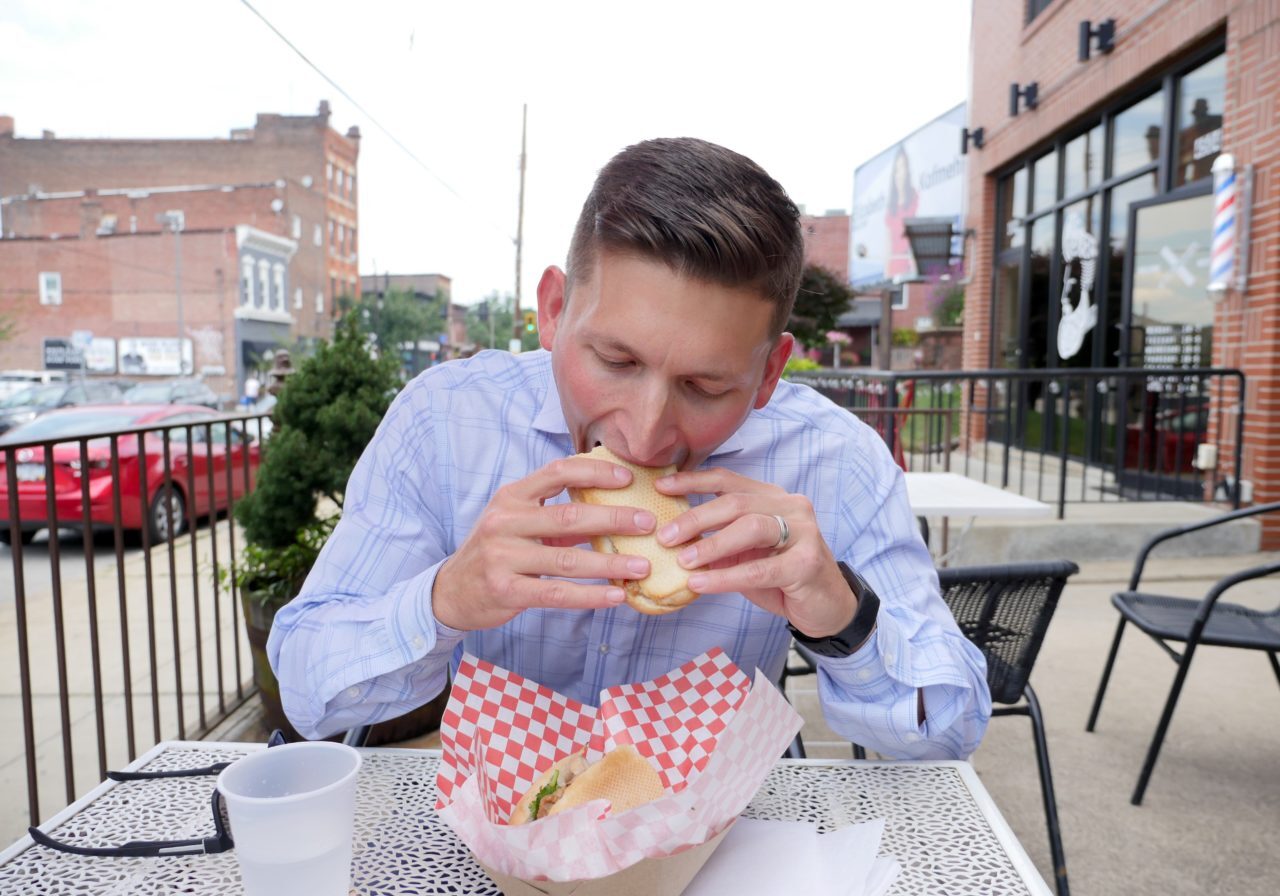 C - Josh eating Bahn Mi