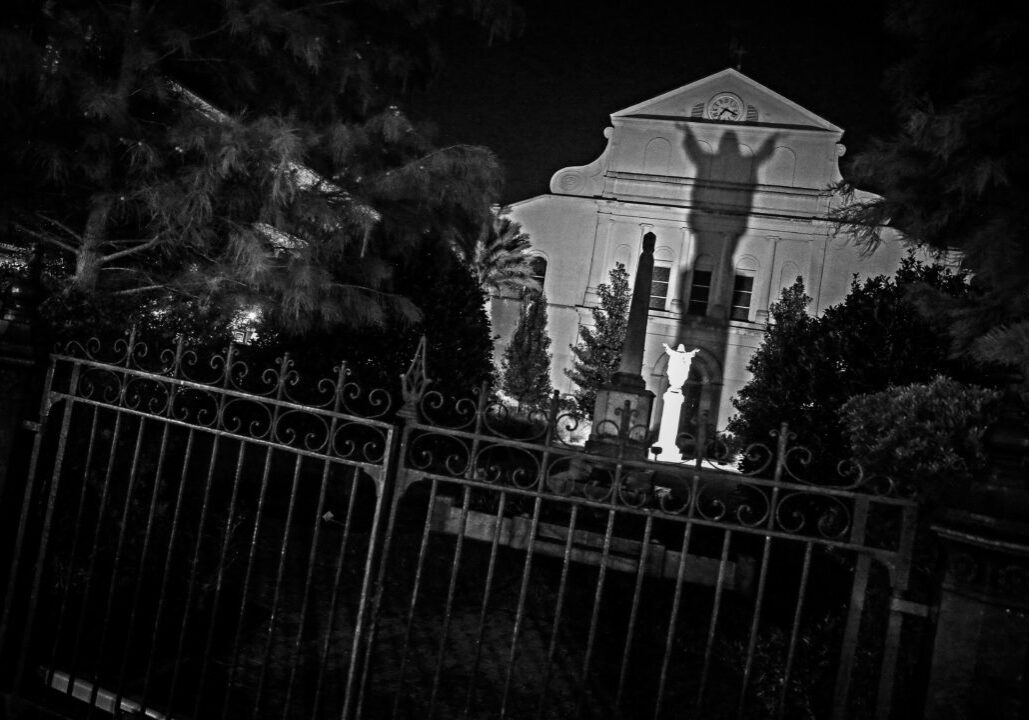 Before a law banned duels in the city limits, affairs of honor were held in St. Anthony’s Garden behind St. Louis Cathedral where it is said the ghostly sounds of gunfire and other paranormal activity occurs today. (Photo by Michael DeMocker)
