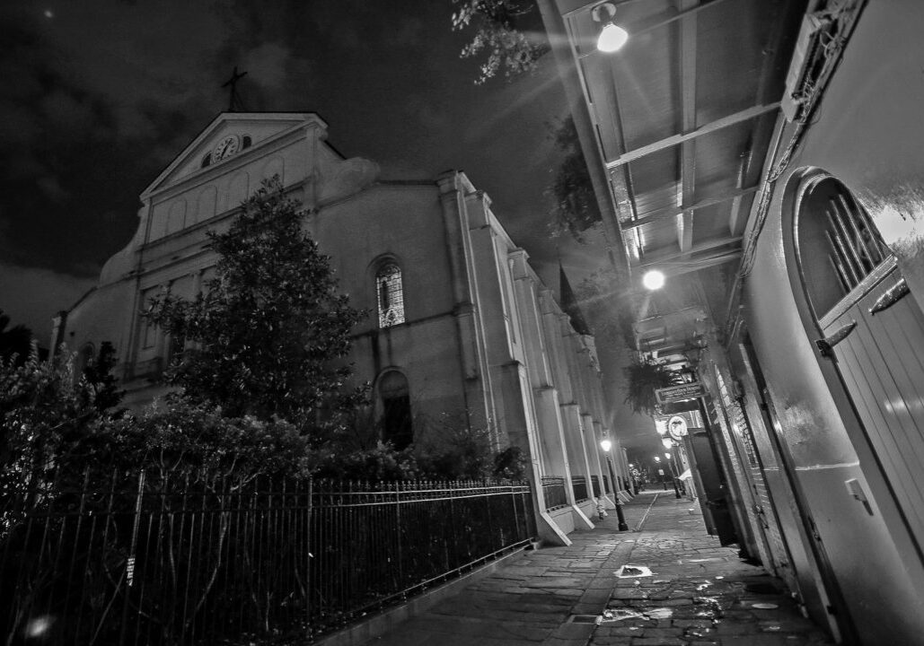 The ghost of Pere Dagobert can be seen walking from the front of St. Louis Cathedral, down Pirate’s Alley which runs along the west side and through the iron-gated St. Anthony’s Garden in the rear of the building.