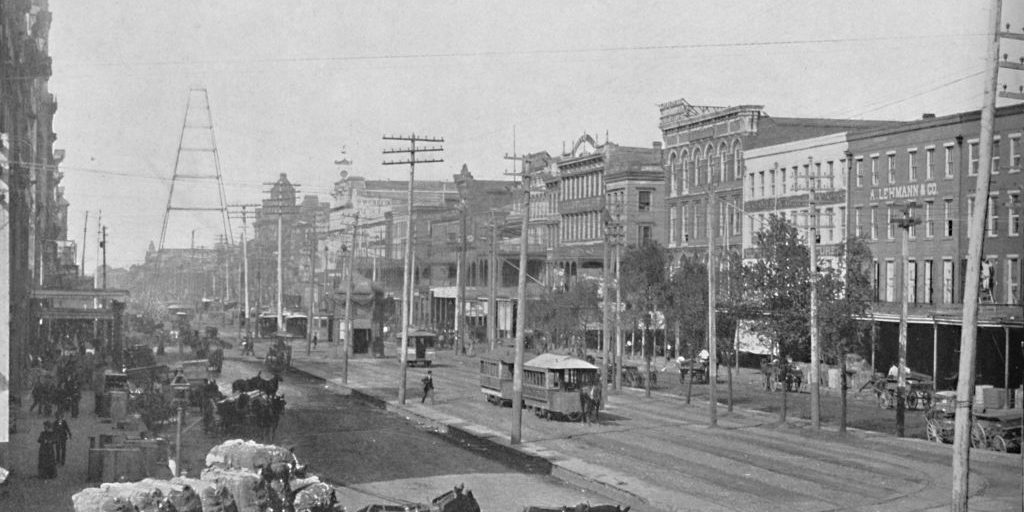 Canal Street, New Orleans, Lousiana', circa 1897. Until the early 1800s, the French Quarter was mainly inhabited by Creoles. After the Louisiana Purchase (1803), a other cultures began to find their way to the city via the Mississippi River. From "A Tour Through the New World America", by Prof. Geo. R. Cromwell. [C. N. Greig &amp; Co., London, circa 1897]. Artist Unknown. (Photo by The Print Collector/Getty Images)