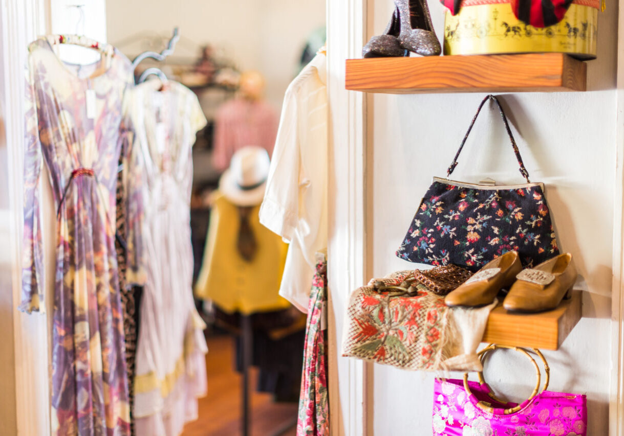 Detail of interior of a vintage clothes shop