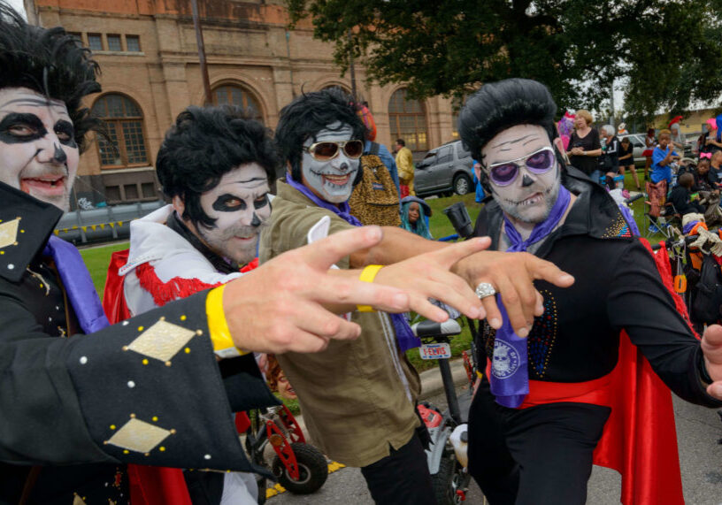 Members of the Krewe of the Rolling Elvi are seen during the Krewe of Boo Parade in the French Quarter in New Orleans, La. Saturday, Oct. 20, 2018. Photo by Matthew Hinton