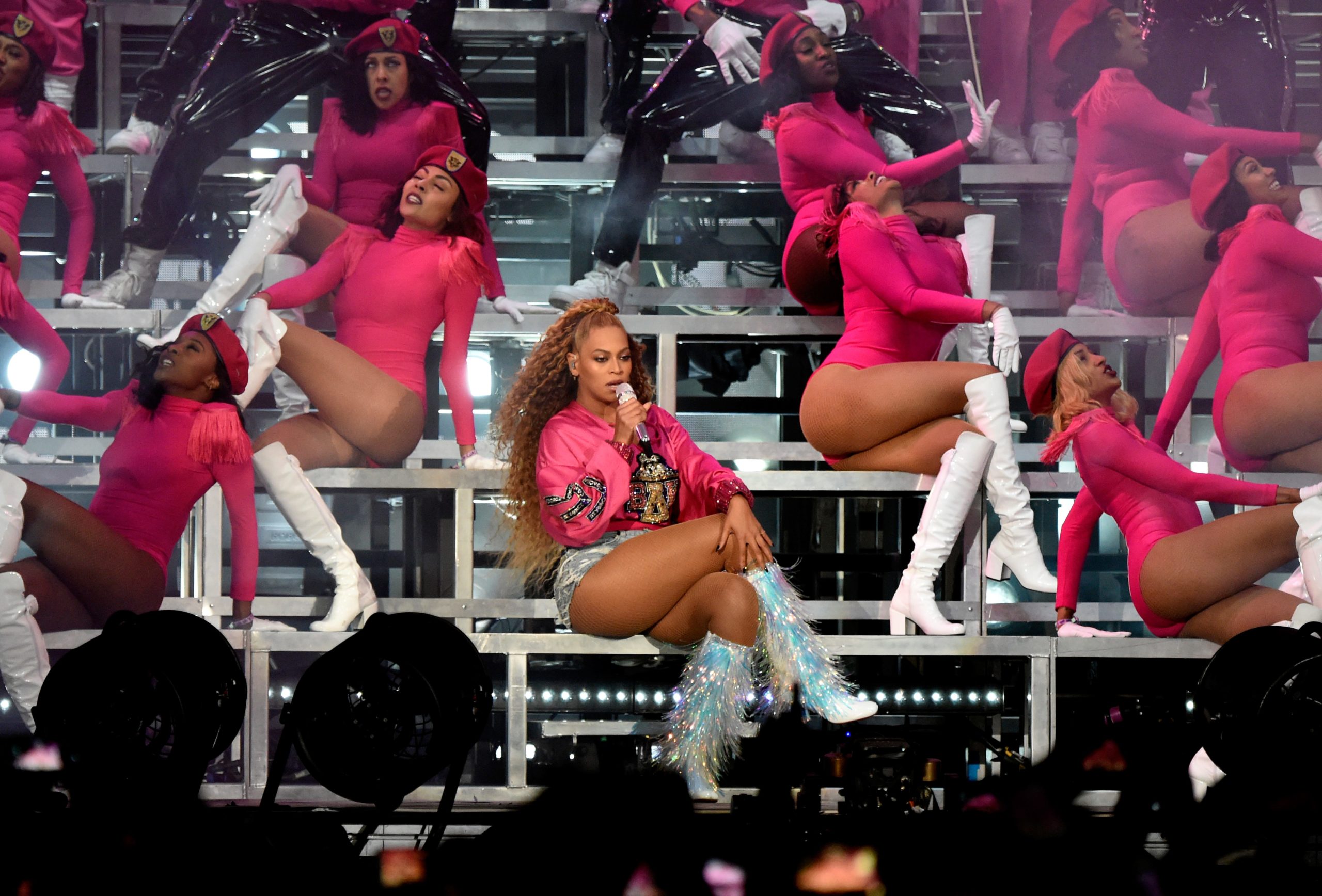 INDIO, CA - APRIL 21:  Beyonce Knowles performs onstage during the 2018 Coachella Valley Music And Arts Festival at the Empire Polo Field on April 21, 2018 in Indio, California.  (Photo by Kevin Mazur/Getty Images for Coachella)