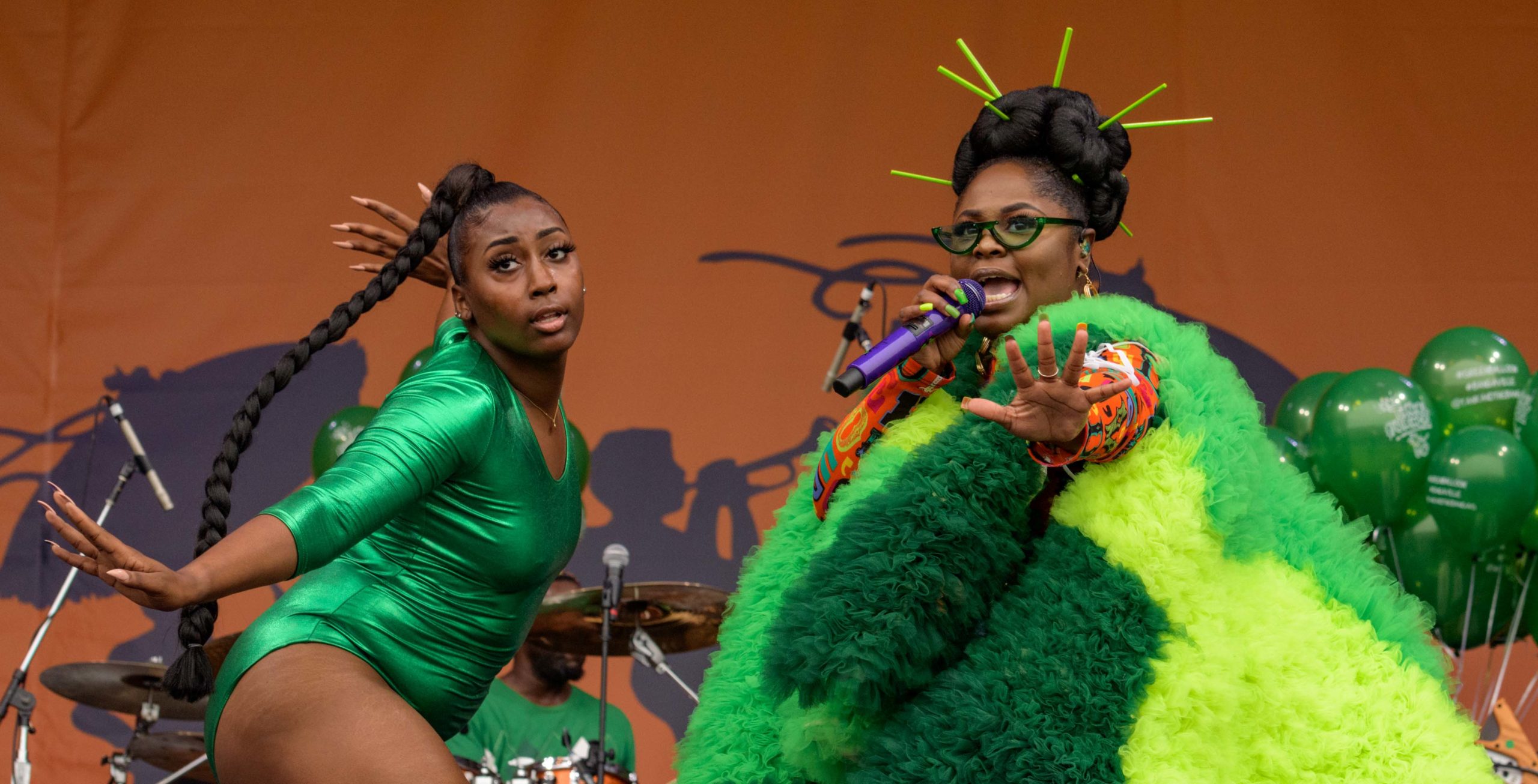 Tank and the Bangas perform on the Acura Square stage at the Fair Grounds during the New Orleans Jazz and Heritage Festival or Jazz Fest in New Orleans, La. Saturday, May 4, 2019. Photo by Matthew Hinton