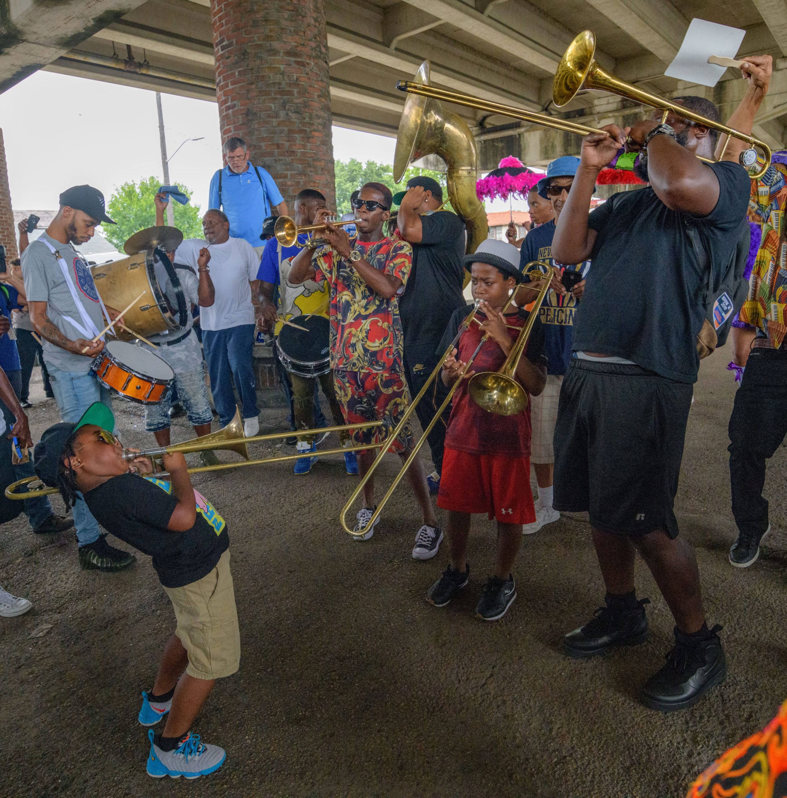 ‘Ain’t That a Shame’ on a ‘Blue Monday’ as mourners take part in a second line celebrating the life of Dave Bartholomew (December 24, 1918 - June 23, 2019) the architect of the New Orleans Sound as they parade from Kermit Ruffins’ Ernie K. Doe Mother-in-Law Lounge in the Treme neighborhood in New Orleans, La. Monday, June 24, 2019 with the TBC (To Be Continued) Brass Band. His son Don Bartholomew and grandchildren Christopher, Don, Jr., Blake, and India Bartholomew were also present to honor the family patriarch who passed at age 100 Sunday and was the producer and co-writer of many of the hits of Fats Domino (February 26, 1928 – October 24, 2017) including ‘Blue Monday’ and ‘Ain’t That a Shame.’ He co-wrote 'The Fat Man' with Domino which is considered one of, if not the first, Rock ’n’ Roll records and Bartholomew was also inducted in the Rock and Roll Hall of Fame. Photo by Matthew Hinton