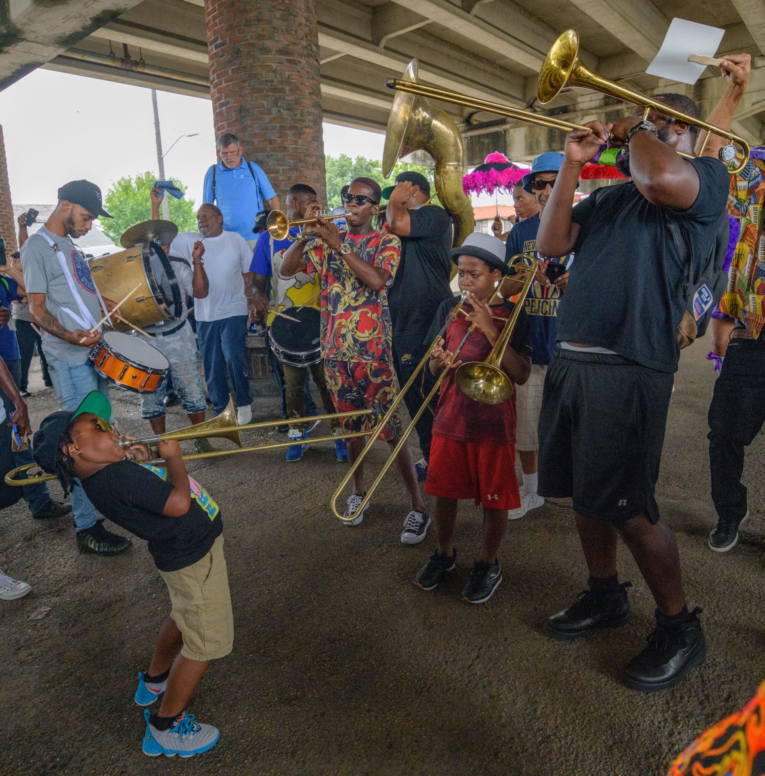 ‘Ain’t That a Shame’ on a ‘Blue Monday’ as mourners take part in a second line celebrating the life of Dave Bartholomew (December 24, 1918 - June 23, 2019) the architect of the New Orleans Sound as they parade from Kermit Ruffins’ Ernie K. Doe Mother-in-Law Lounge in the Treme neighborhood in New Orleans, La. Monday, June 24, 2019 with the TBC (To Be Continued) Brass Band. His son Don Bartholomew and grandchildren Christopher, Don, Jr., Blake, and India Bartholomew were also present to honor the family patriarch who passed at age 100 Sunday and was the producer and co-writer of many of the hits of Fats Domino (February 26, 1928 – October 24, 2017) including ‘Blue Monday’ and ‘Ain’t That a Shame.’ He co-wrote 'The Fat Man' with Domino which is considered one of, if not the first, Rock ’n’ Roll records and Bartholomew was also inducted in the Rock and Roll Hall of Fame. Photo by Matthew Hinton