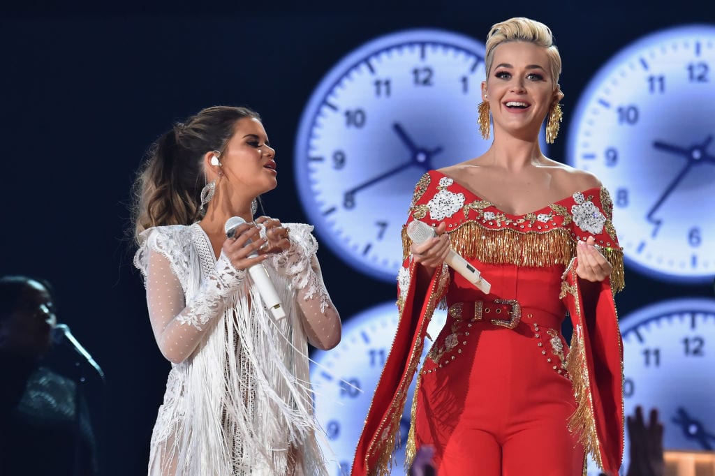 LOS ANGELES, CA - FEBRUARY 10: Maren Morris (L) and Katy Perry perform onstage during the 61st Annual GRAMMY Awards at Staples Center on February 10, 2019 in Los Angeles, California.  (Photo by Lester Cohen/Getty Images for The Recording Academy)
