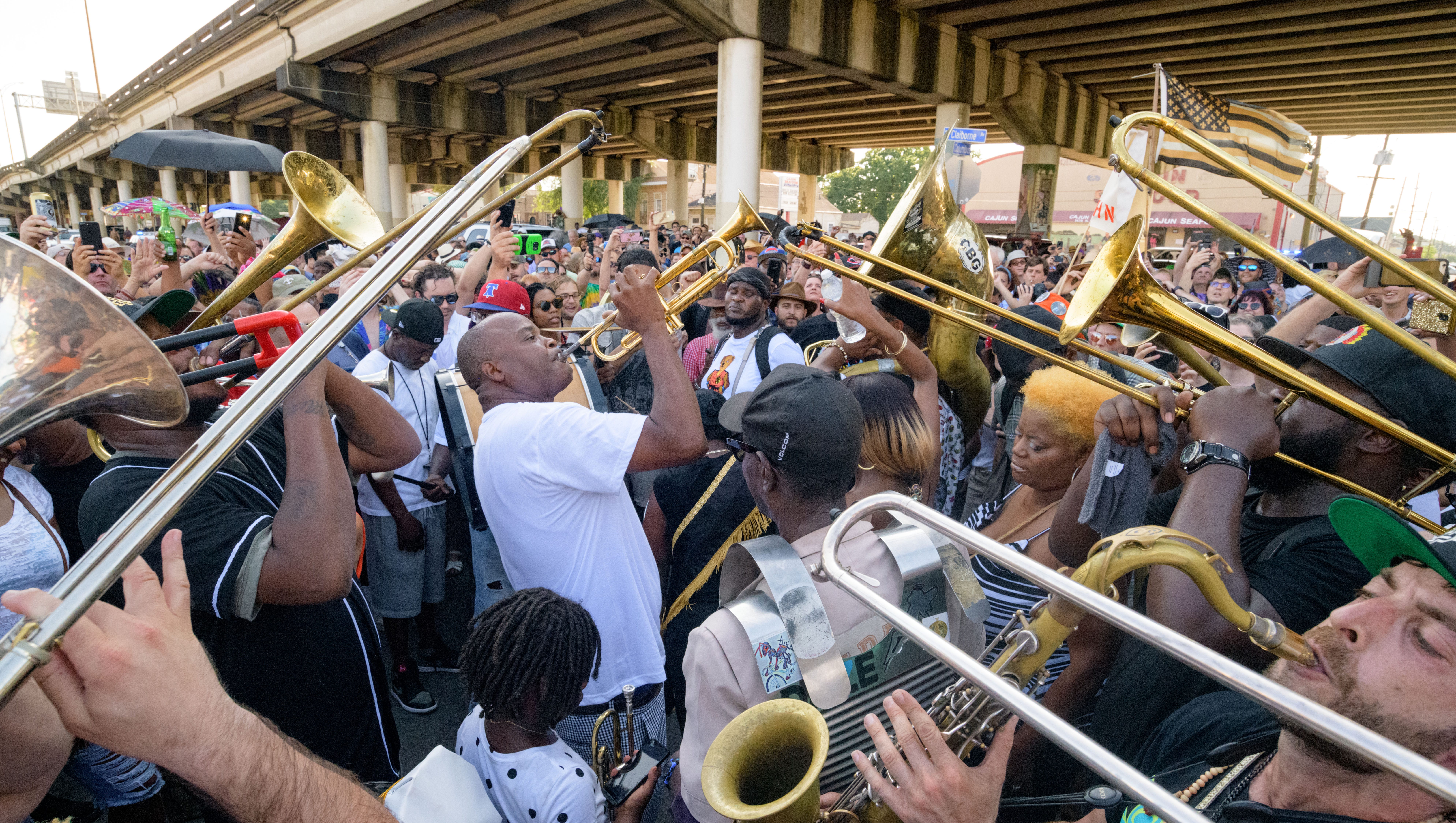 A memorial second line for Dr. John also known as Malcolm John Rebennack (November 20, 1941 – June 6, 2019) takes place in the Treme neighborhood of New Orleans lead by trumpeter James Andrews, center, starting from Ernie K-Doe’s Mother-in-Law Lounge owned by trumpeter Kermit Ruffins in New Orleans, La. Friday, June 7, 2019. Dr. John was a Rock &amp; Roll Hall of Fame musician blending blues, jazz, funk, pop, boogie woogie and rock and roll. Photo by Matthew Hinton