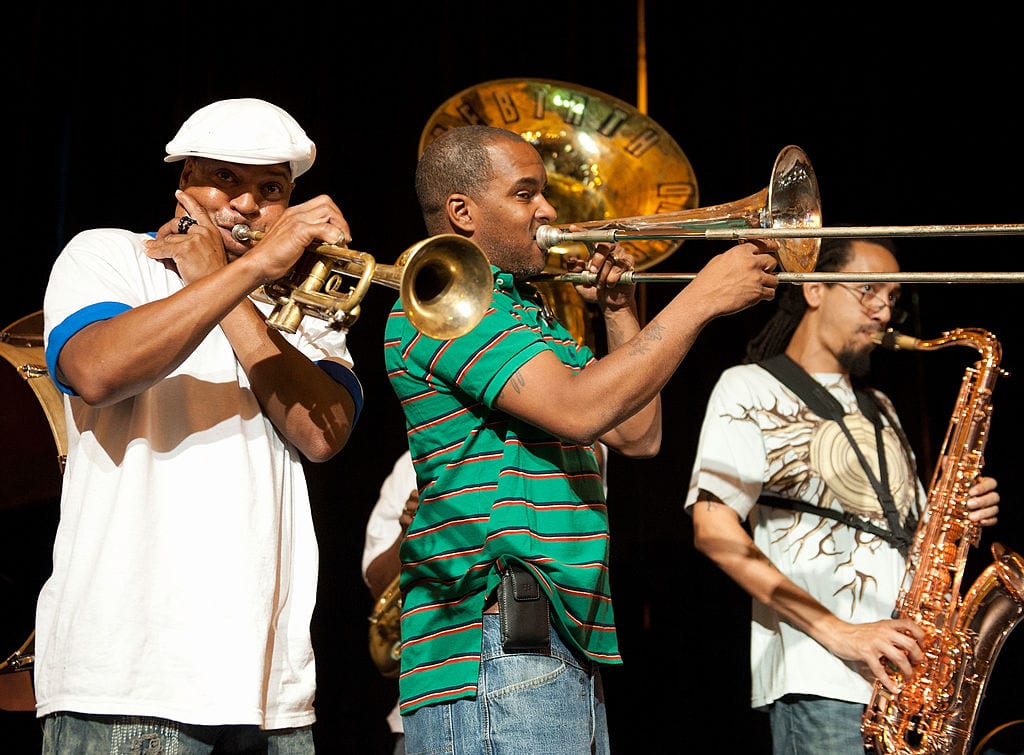 NEW ORLEANS, LA - JUNE 30:  Rebirth Brass Band kicks off the 2011 Essence Music Festival press conference at Ernest N. Morial Convention Center on June 30, 2011 in New Orleans, Louisiana.  (Photo by Erika Goldring/Getty Images)
