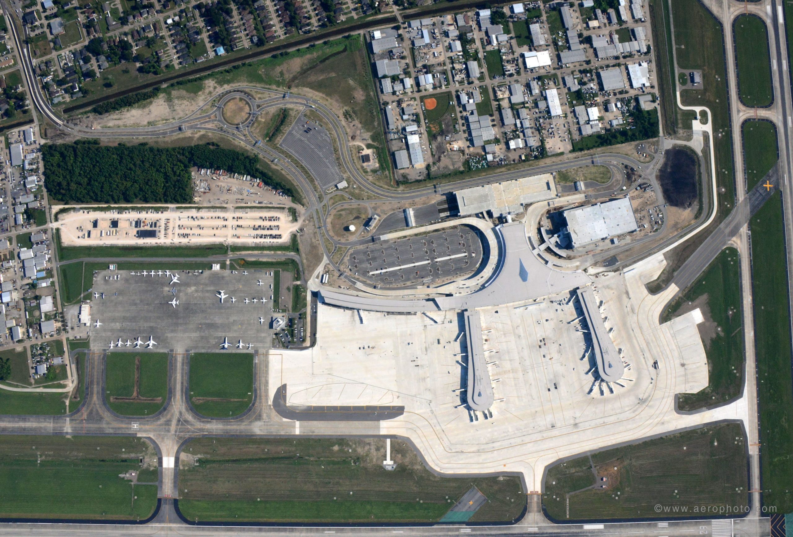 An aerial view of New Orleans' new airport terminal taken in September 2019. The terminal opens Wednesday, Nov. 6, 2019. (Courtesy of Louis Armstrong New Orleans International Airport)