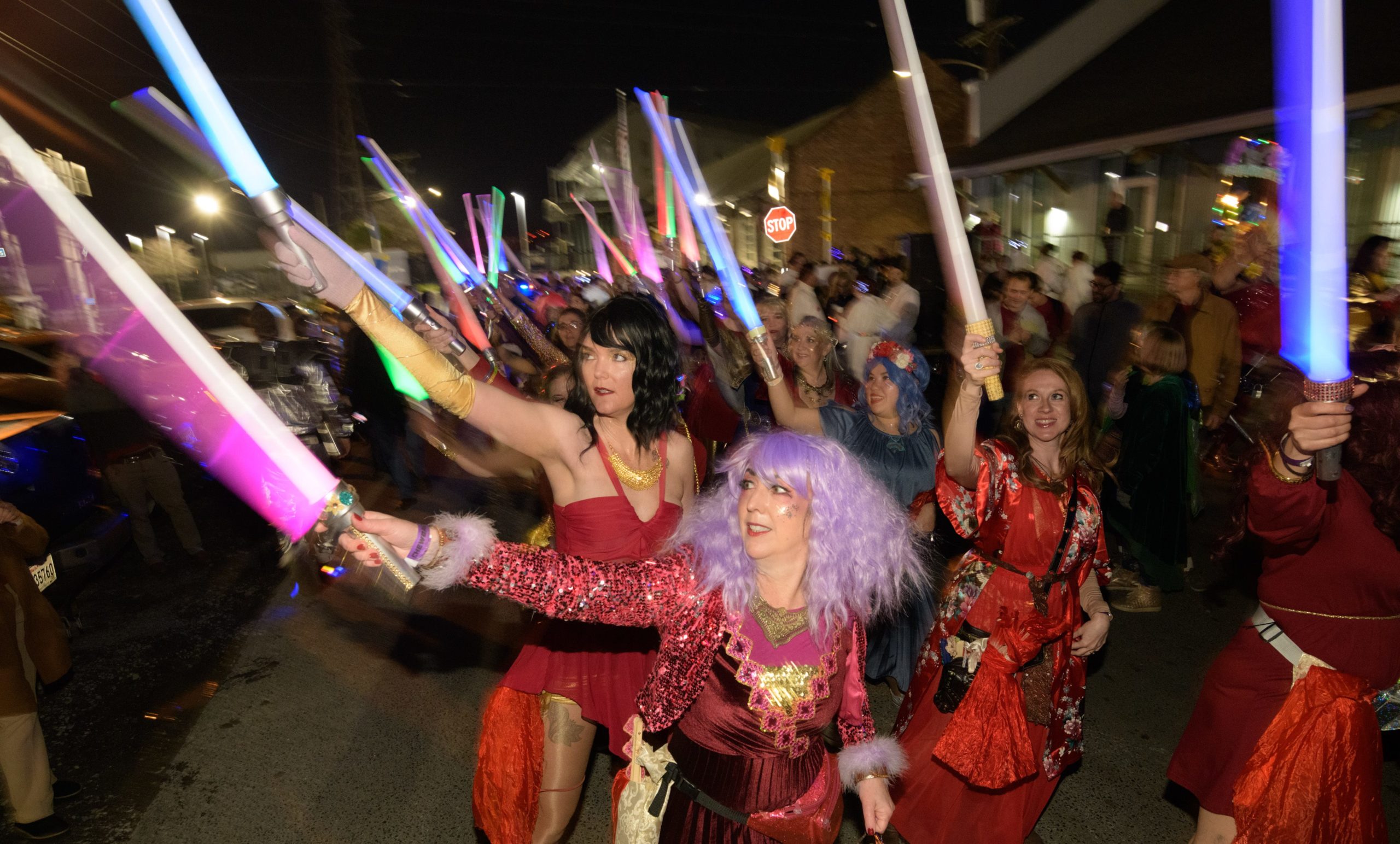 The Intergalactic Krewe of Chewbacchus jumped to lightspeed for the tenth time on Saturday Feb. 1, 2020 in New Orleans.  The Krewe also honored Peter Mayhew who played Chewbacca in the Star Wars trilogy and passed on April 30, 2019. Mayhew paraded with the Krewe as Emperor for Life in 2013 and 2015.  The parade is the first major parade to kick off the Carnival season that ends on Mardi Gras Feb. 25, 2020. The Krewe, filled with passionate and devoted nerds of science-fiction and fantasy, marched with the theme of “The Roar of the Wookiee.” The Krewe has a new route this year stretching from the Bywater to the French Quarter. Photo by Matthew Hinton