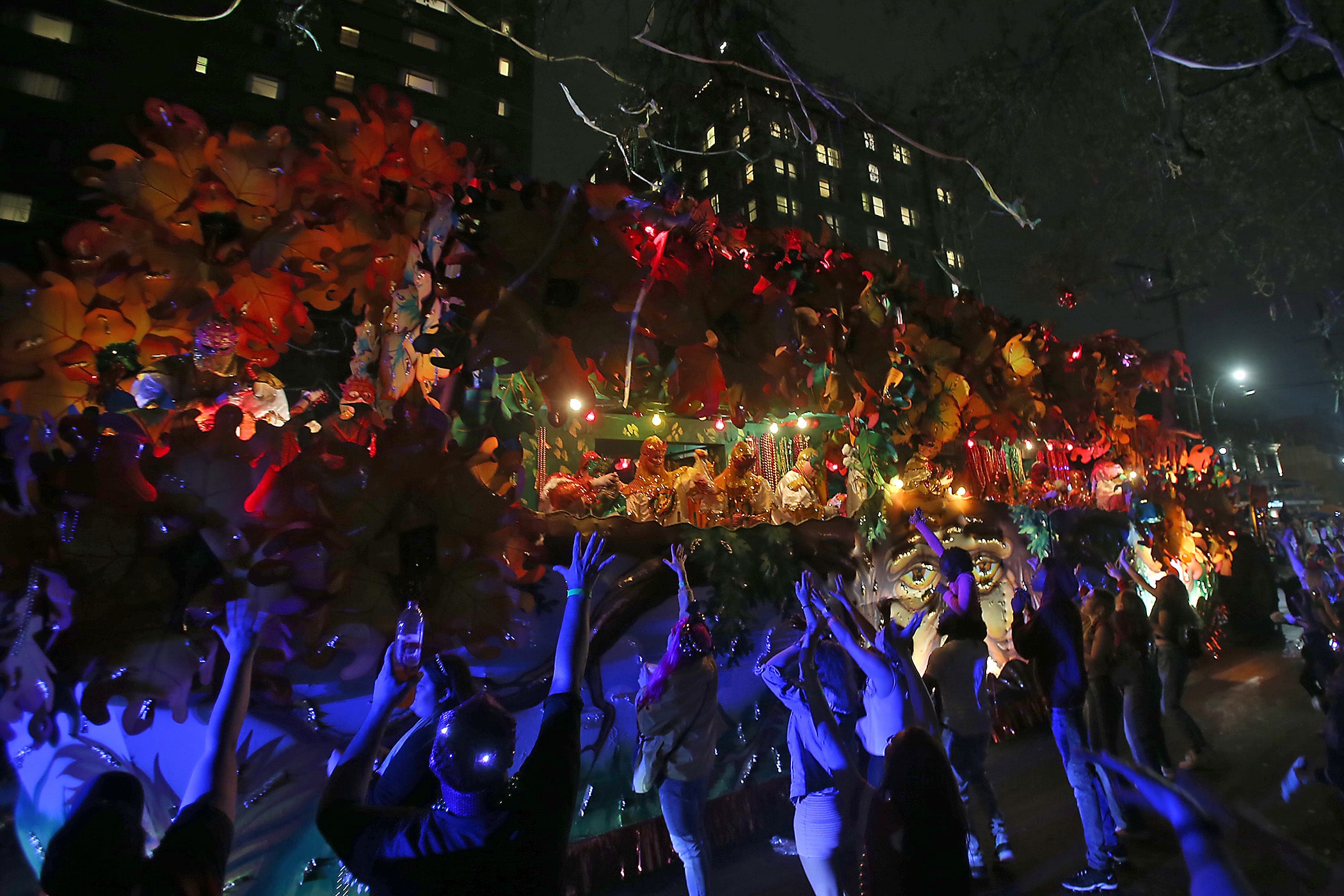 The 1,500 members of the Krewe of Orpheus roll down the Uptown route on 38 floats with their parade entitled “Beastly Kingdoms of Orpheus” on Monday, February 24, 2020. (Photo by Michael DeMocker)