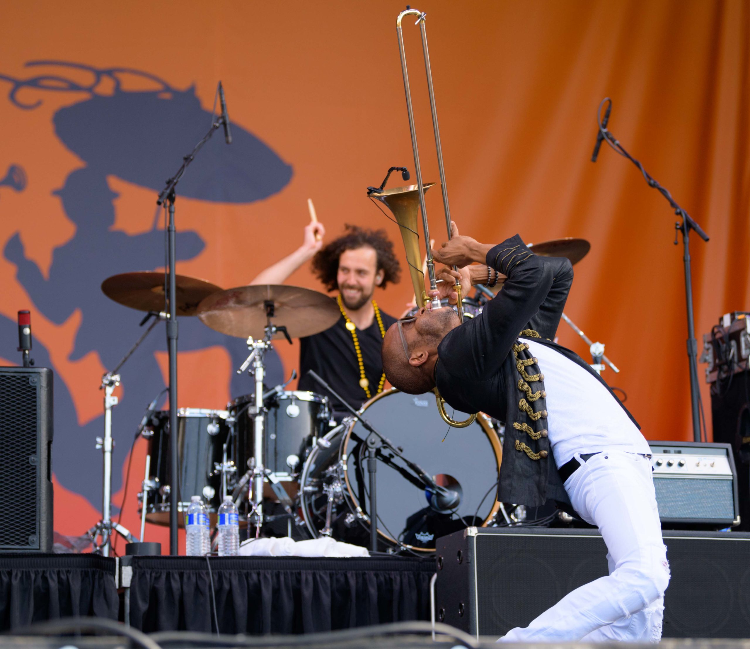 Trombone Shorty and Orleans Ave. close out the the 50th Jazz Fest on the Acura Stage at the Fair Grounds during the New Orleans Jazz and Heritage Festival in New Orleans, La. Sunday, May 5, 2019. Only three acts have closed Jazz Fest: Professor Longhair, the Neville Brothers, and Trombone Shorty. Photo by Matthew Hinton