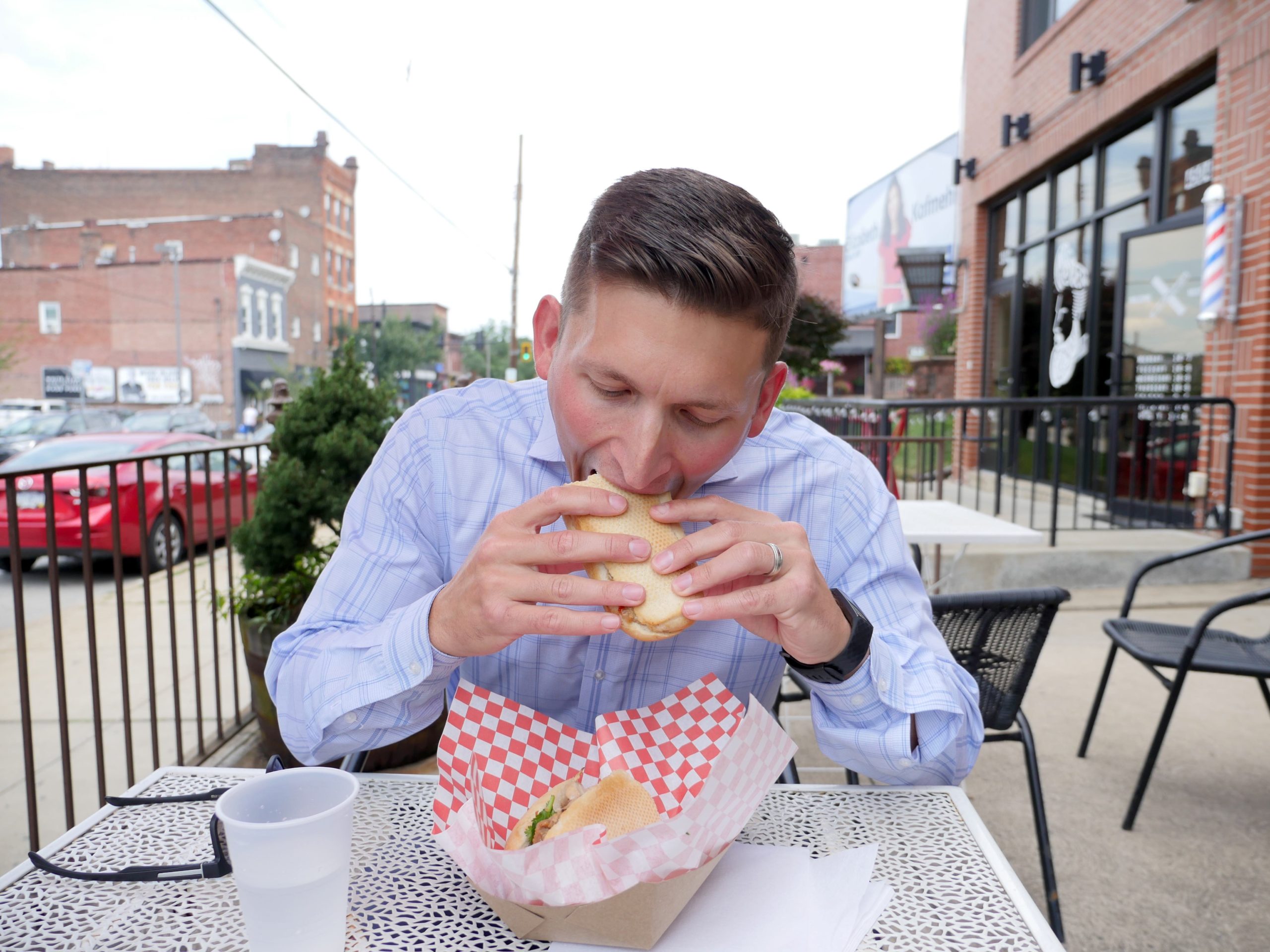 C - Josh eating Bahn Mi