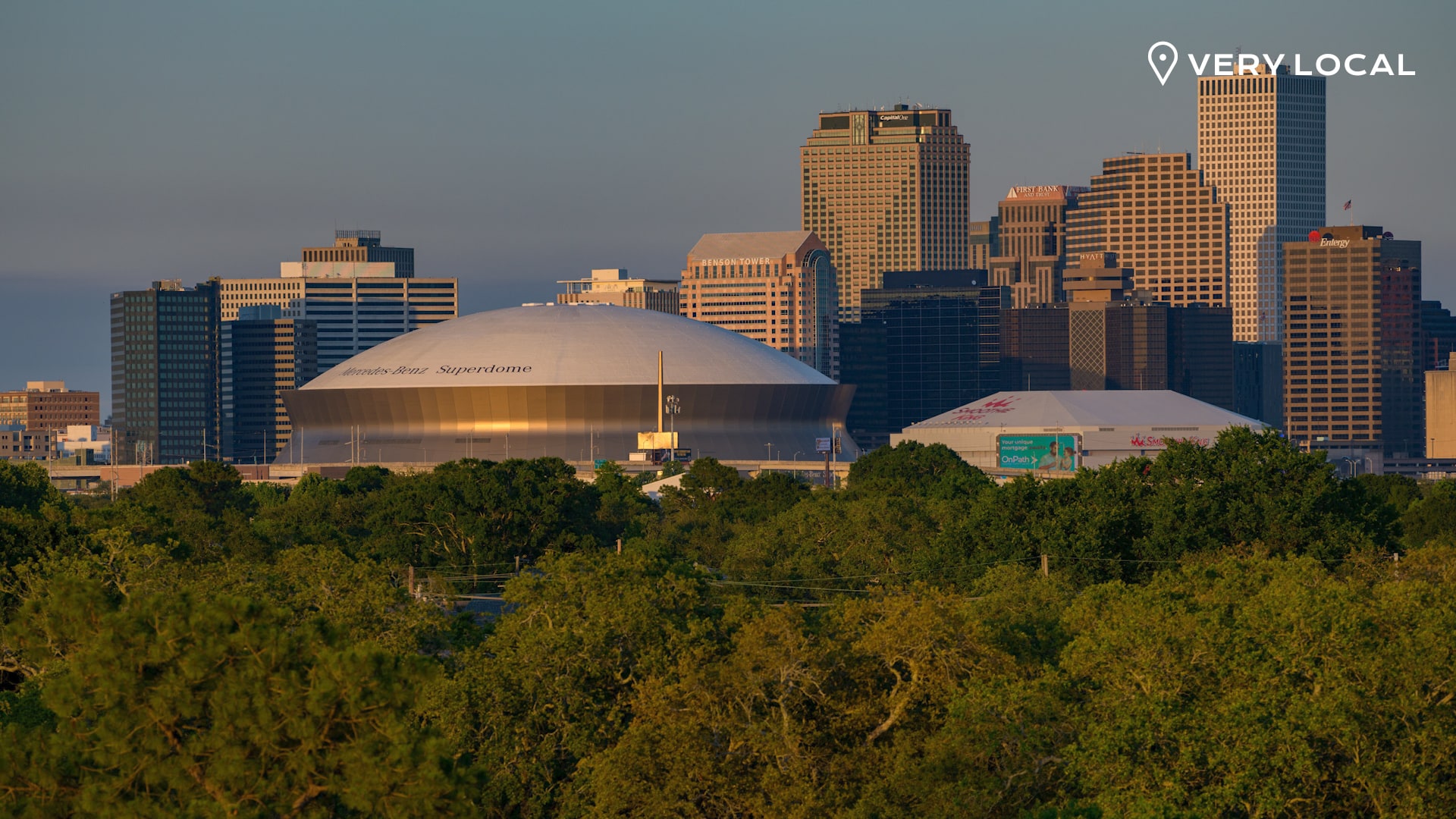 The Central Business District (CBD) skyline including the Superdome is seen in New Orleans, Monday, April 27, 2020. Photo by Matthew Hinton