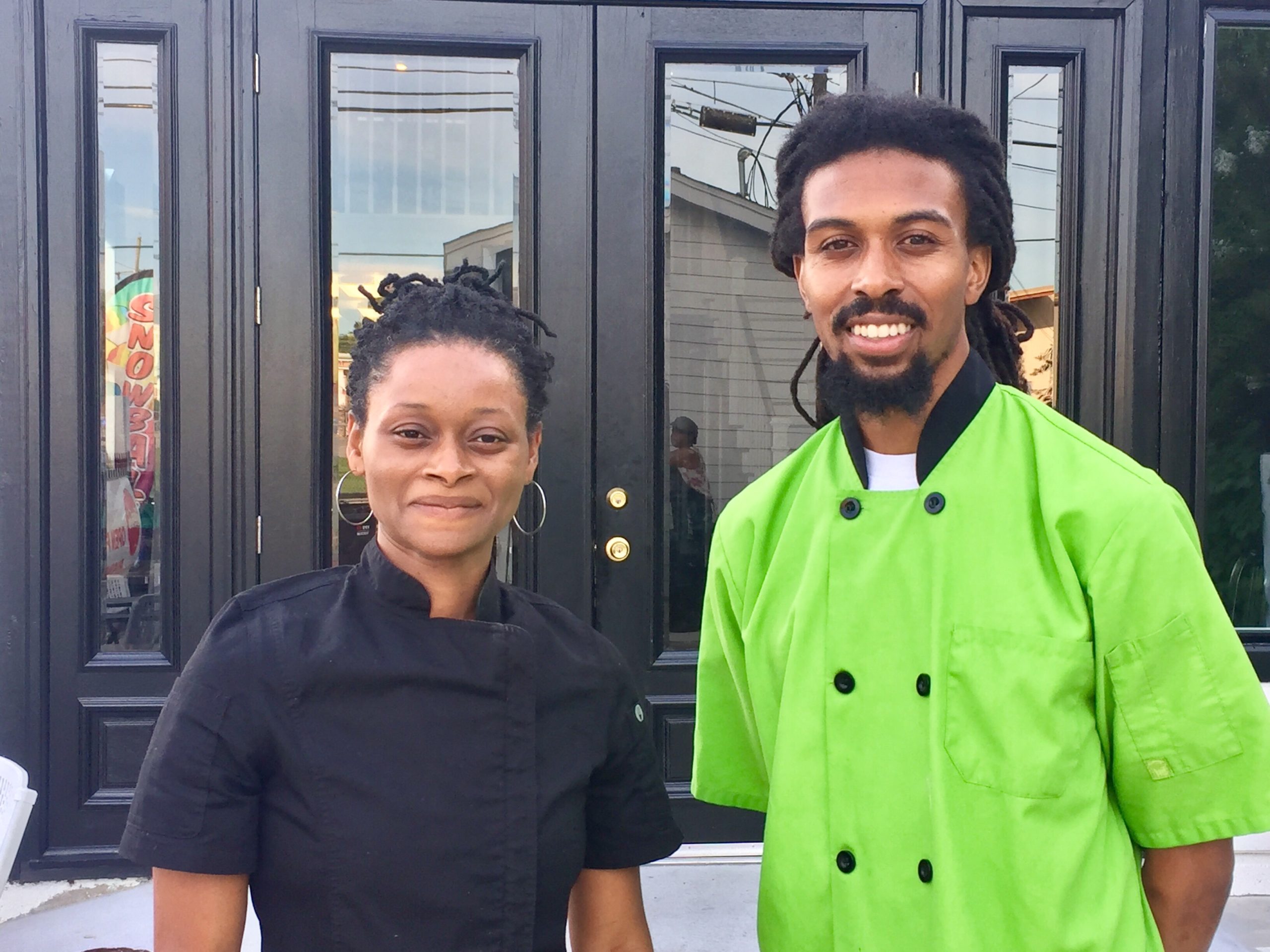 Vegan Chef NOLA (Lakeba Angelle) and Chef Ra (Joseph Robinson) make up the vegan soul food duo, 2 Vegan Chefs. 