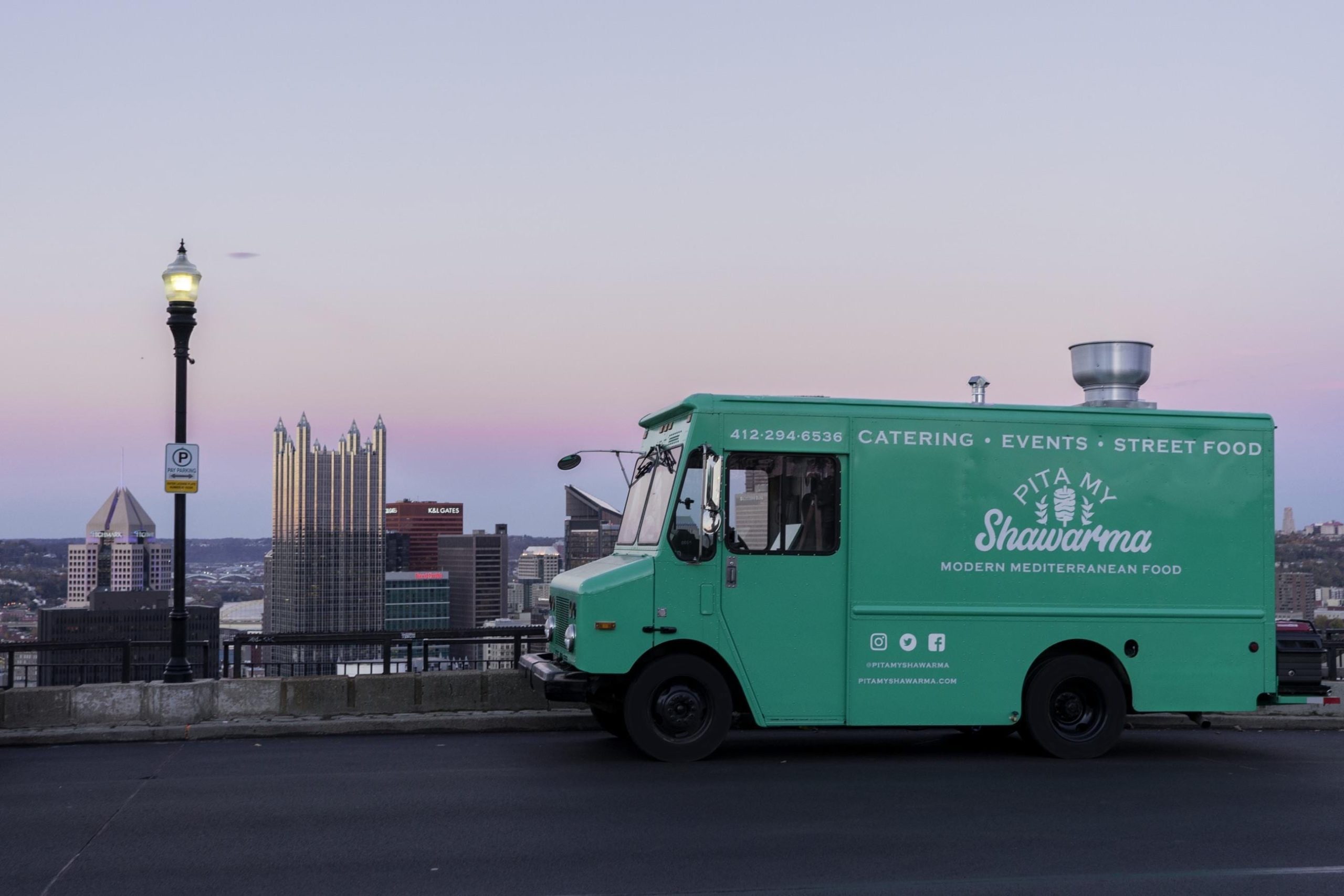 The Pita My Shawarma food truck overlooking downtown Pittsburgh. Photo: Pita My Shawarma