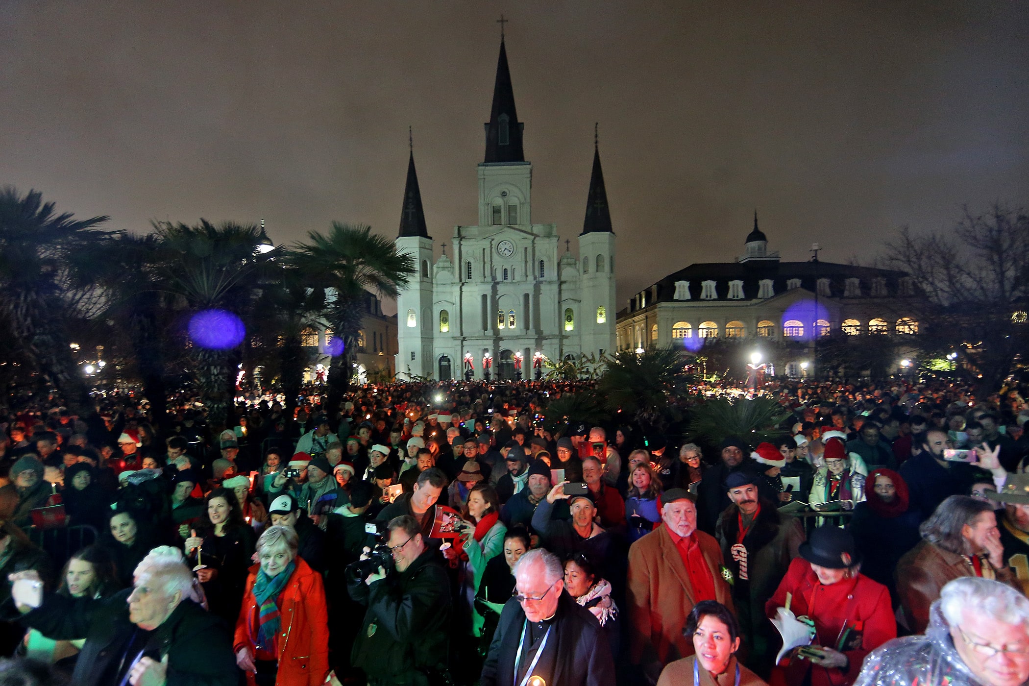 Hundreds of people turned out for the annual Caroling in Jackson Square, a New Orleans tradition since1946, on Sunday, December 22, 2019. Sponsored by Patio Planters of the Vieux Carre, the free event featured the singing of Christmas songs by candlelight.