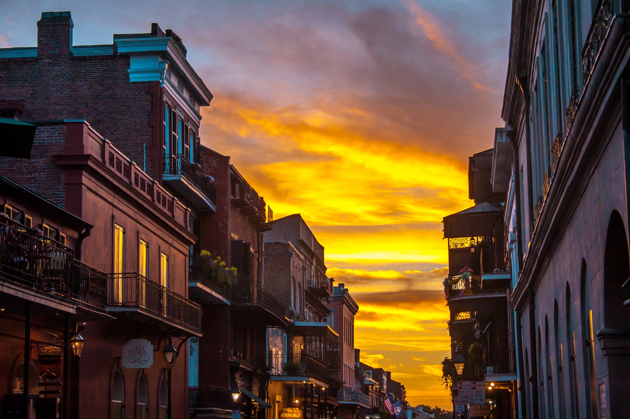 Street view of historic French Quarter of New Orleans