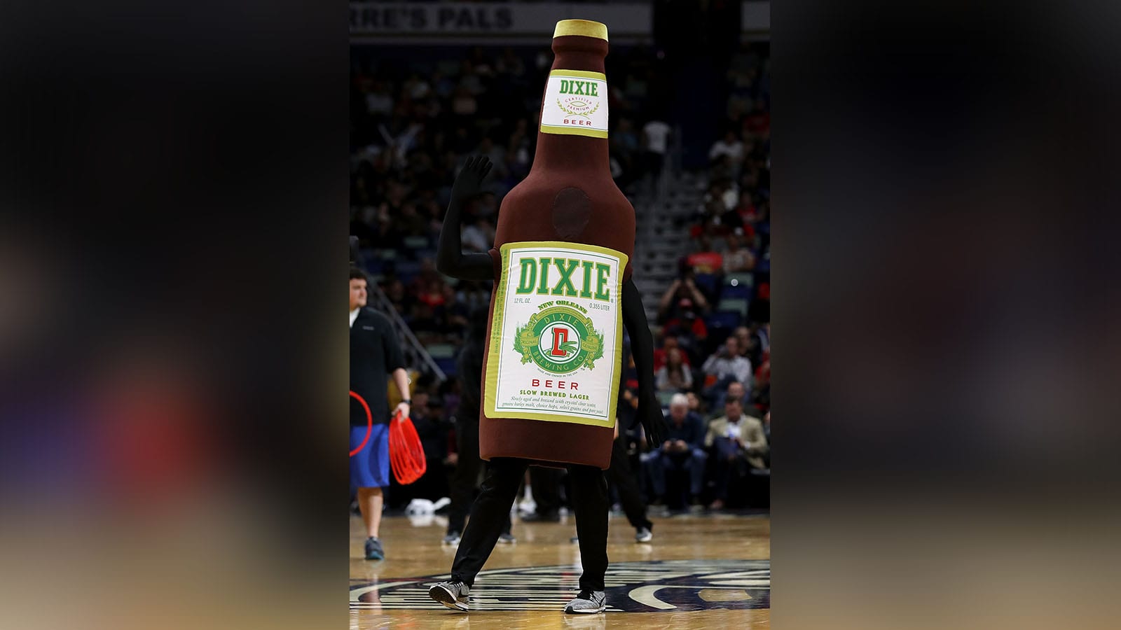 A Dixie Beer bottle dances during a NBA game between the Miami Heat and the New Orleans Pelicans at the Smoothie King Center on February 23, 2018 in New Orleans, Louisiana. NOTE TO USER: User expressly acknowledges and agrees that, by downloading and or using this photograph, User is consenting to the terms and conditions of the Getty Images License Agreement. (Photo by Sean Gardner/Getty Images)