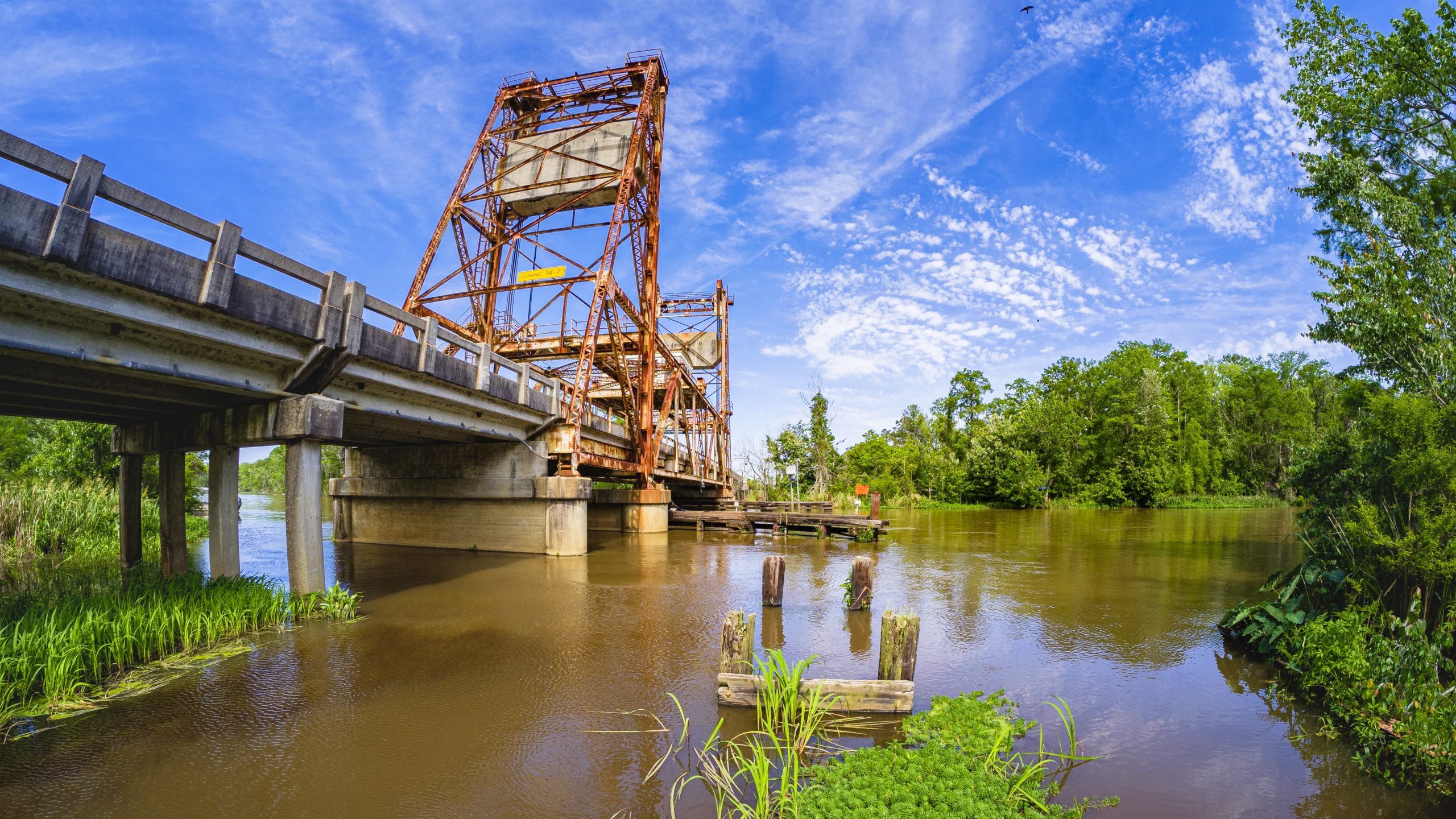 Vintage bridge on Highway 90 over the East Pearl River in rural Louisiana and Mississippi.