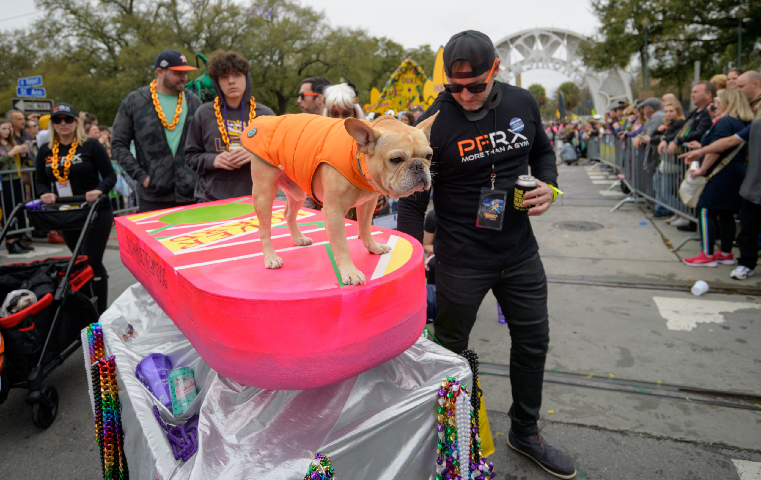 The 28th annual Mystic Krewe of Barkus went “Bark to the Future” with an 1980s themed walking parade from Louis Armstrong Park to the French Quarter in New Orleans Sunday, February 16, 2020. Barkus was created in 1992 at a meeting of the Margaret Orr (WDSU-TV Weather Anchor) Fan Club held at Good Friends Bar. Photo by Matthew Hinton
