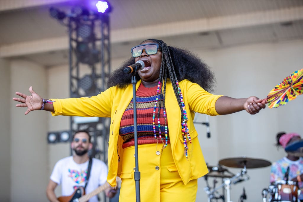 CHICAGO, IL - AUGUST 04:  Tarriona 'Tank' Ball of Tank &amp; The Bangas performs at Lollapalooza 2018 at Grant Park on August 4, 2018 in Chicago, Illinois.  (Photo by Josh Brasted/FilmMagic)
