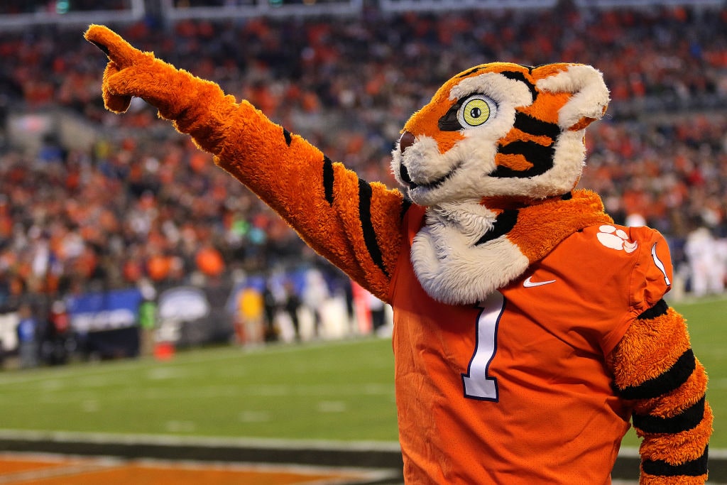 CHARLOTTE, NC - DECEMBER 07:  The Clemson mascot 'The Tiger' during the ACC football championship game between the Virginia Cavaliers and the Clemson Tigers on December 7, 2019, at Bank of America Stadium in Charlotte, N.C. (Photo by John Byrum/Icon Sportswire via Getty Images)