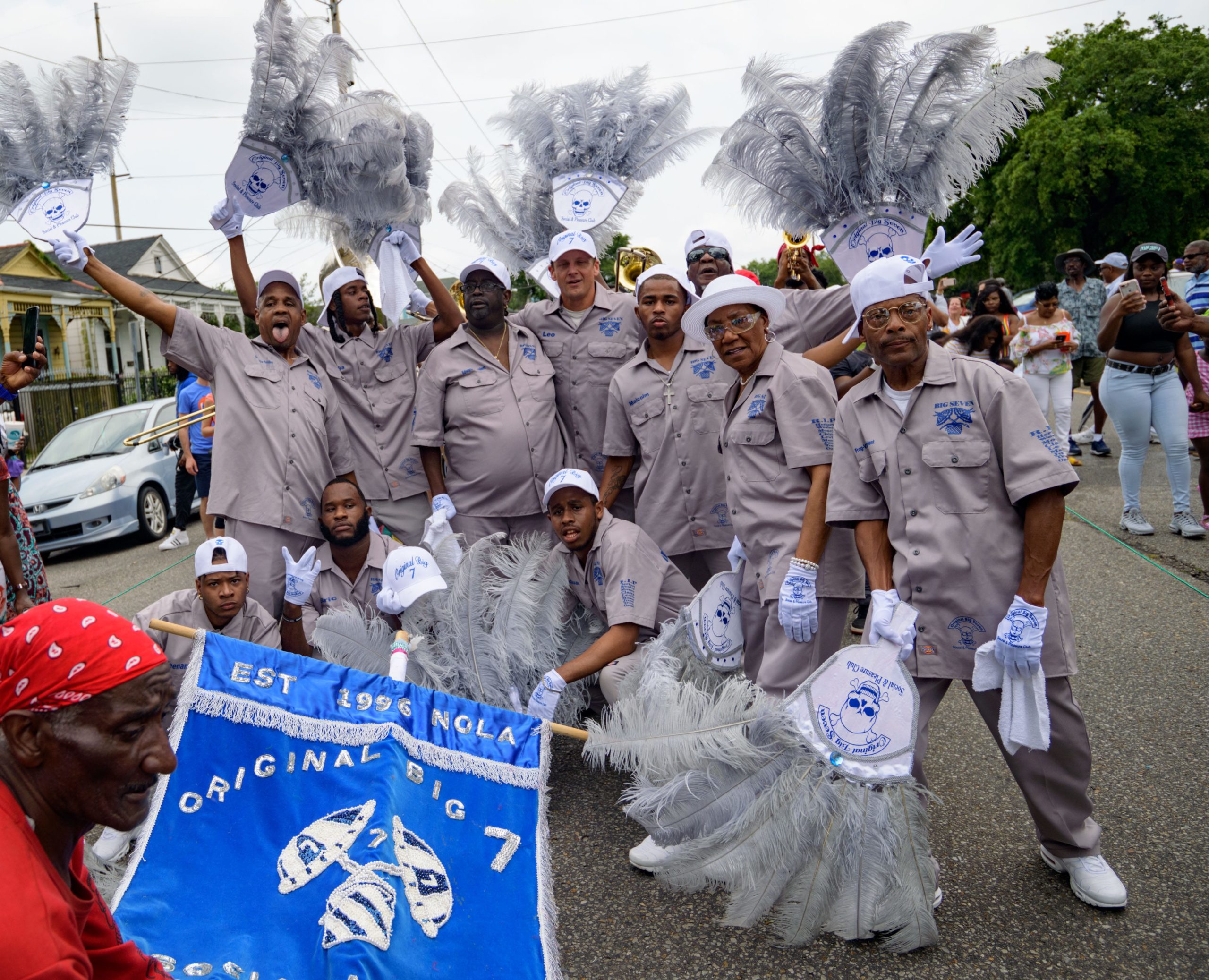 Though thunderstorms threatened early in the morning Sunday, Mother's Day still proved to be festive with the 23rd annual Mother's Day Second Line by the Original Big 7 Social Aid and Pleasure Club and the previously rain postponed Downtown Super Sunday for the Mardi Gras Indians in the 7th Ward in New Orleans, La. Sunday, May 12, 2019. The Big 7 was lead by Ed Buckner with the three divisions and the All for One Brass Band.  Photo by Matthew Hinton