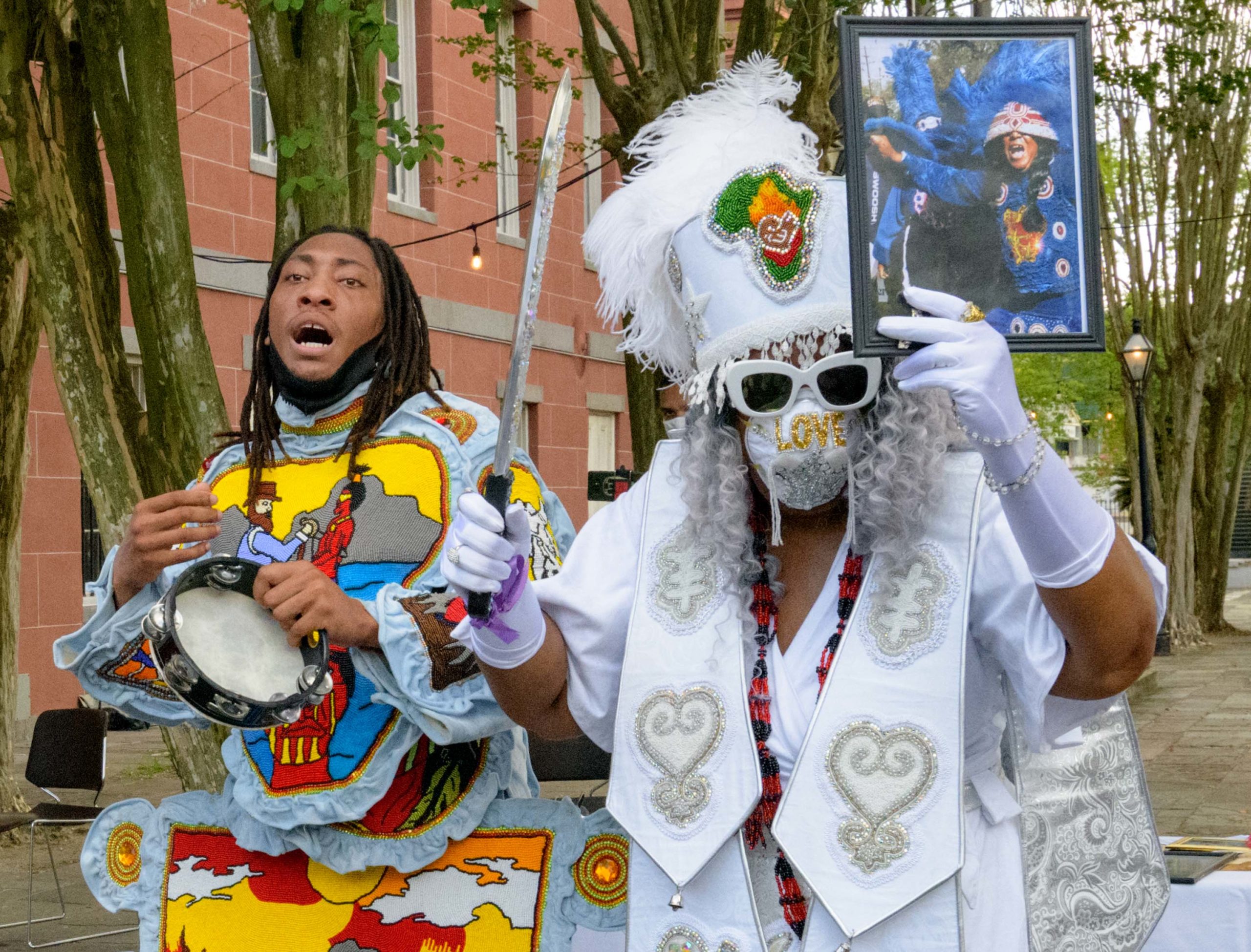 Counsel Chief Joe Jenkins of the Guardians of the Flame Mardi Gras Indians memorial at the U.S. Mint in New Orleans, La. Tuesday, July 14, 2020. Photo by Matthew Hinton