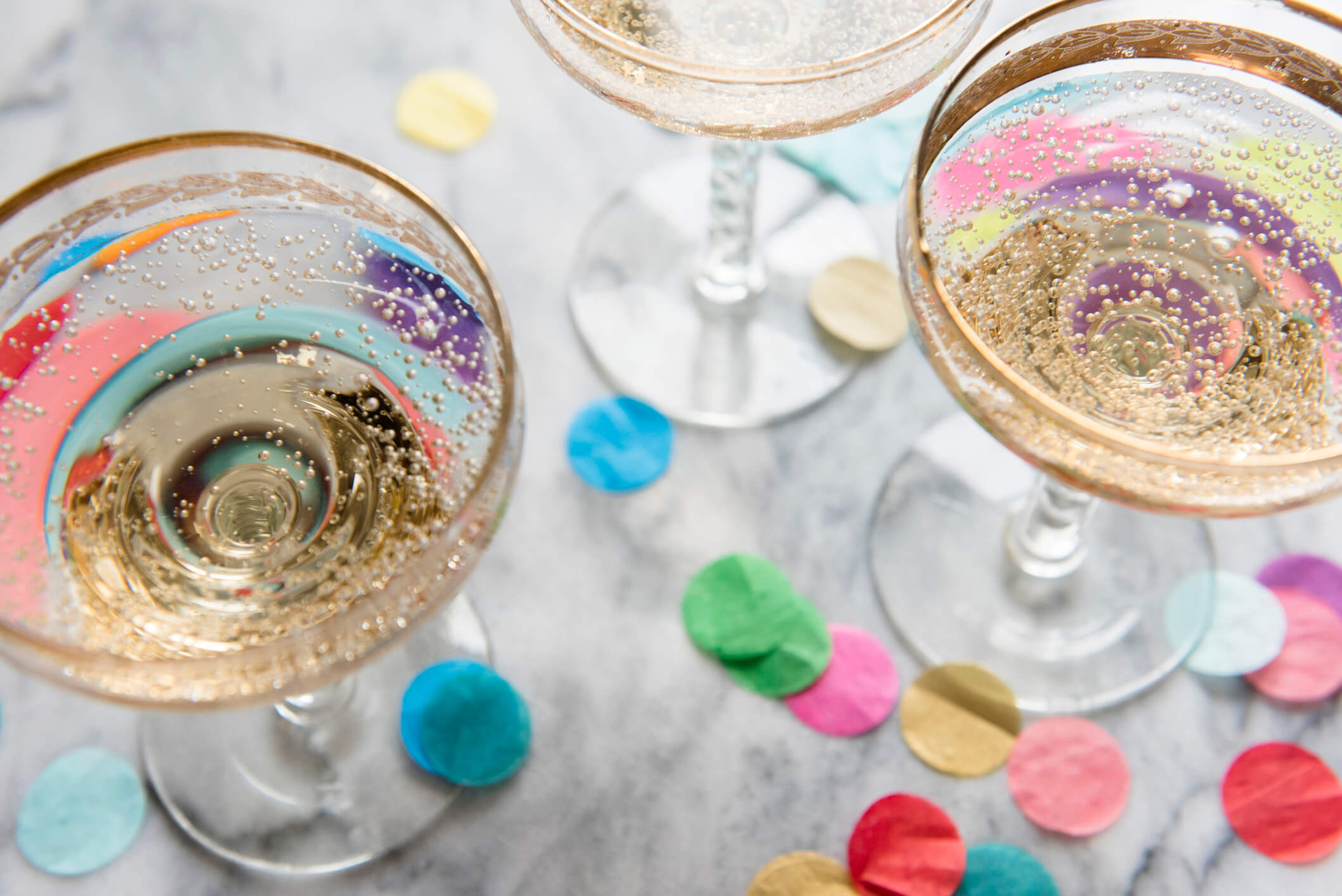 Confetti near glasses of champagne