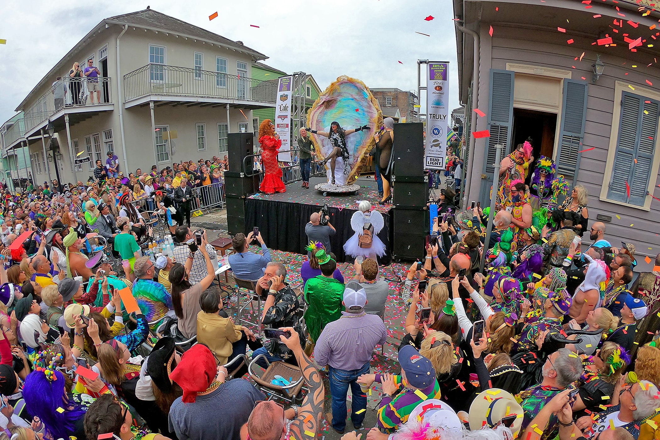 Elaborate and fabulous costumes compete for prizes in the categories of Drag, Leather, Group, Individual, and Best Overall during the 56th annual Bourbon Street Awards at Dauphine and St. Ann Streets hosted by the Good Friends Bar and the Queens Head Pub on Mardi Gras Day, 2020. (Photo by Michael DeMocker)