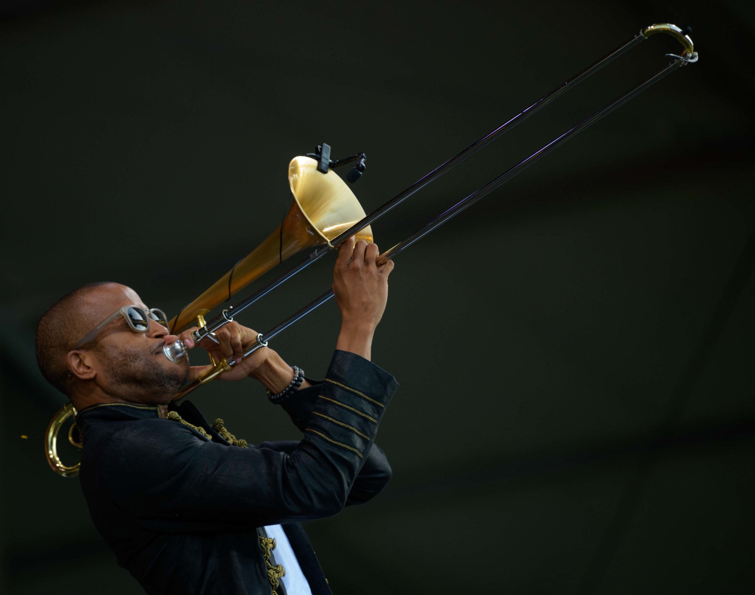 Trombone Shorty and Orleans Ave. close out the the 50th Jazz Fest on the Acura Stage at the Fair Grounds during the New Orleans Jazz and Heritage Festival in New Orleans, La. Sunday, May 5, 2019. Only three acts have closed Jazz Fest: Professor Longhair, the Neville Brothers, and Trombone Shorty. Photo by Matthew Hinton