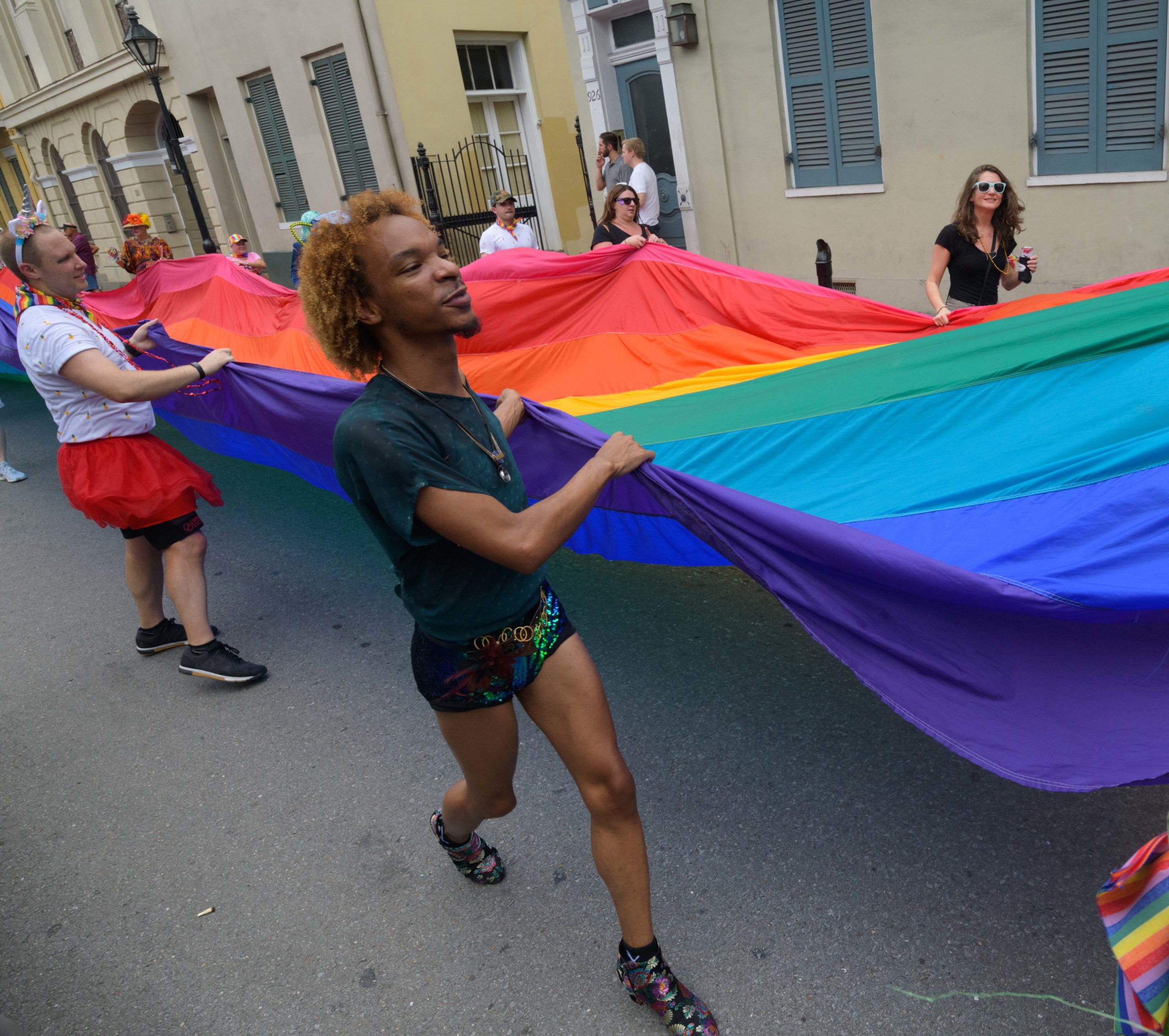 The 44th Southern Decadence Walking Parade with the 45th Grand Marshals of Southern Decadence XLV, Countess C. Alice and Will Antill, travels through the French Quarter Sunday, September 1, 2019, during the largest LGBTQ+ event in New Orleans with an estimated 250,000 visitors in 2018 over the Labor Day Weekend. The official colors of this year are polka dots and pinstripes because Grand Marshal Will Antill has color blindness. The theme this is year ‘Fruit Salad: Come Toss A Good Time’ and the theme song is ‘Push Groove’ by Instamatic, a mash-up of Salt N' Pepa's ‘Push It’ vs Dee-Lite's ‘Groove Is In The Heart.’ The event is part of the 48th Decadence celebration. There was no parade the first year in 1972 when it was just a small house party in Treme, and none during Hurricane Katrina in 2005, Hurricane Gustav in 2008, and Hurricane Isaac in 2012.  Photo by Matthew Hinton