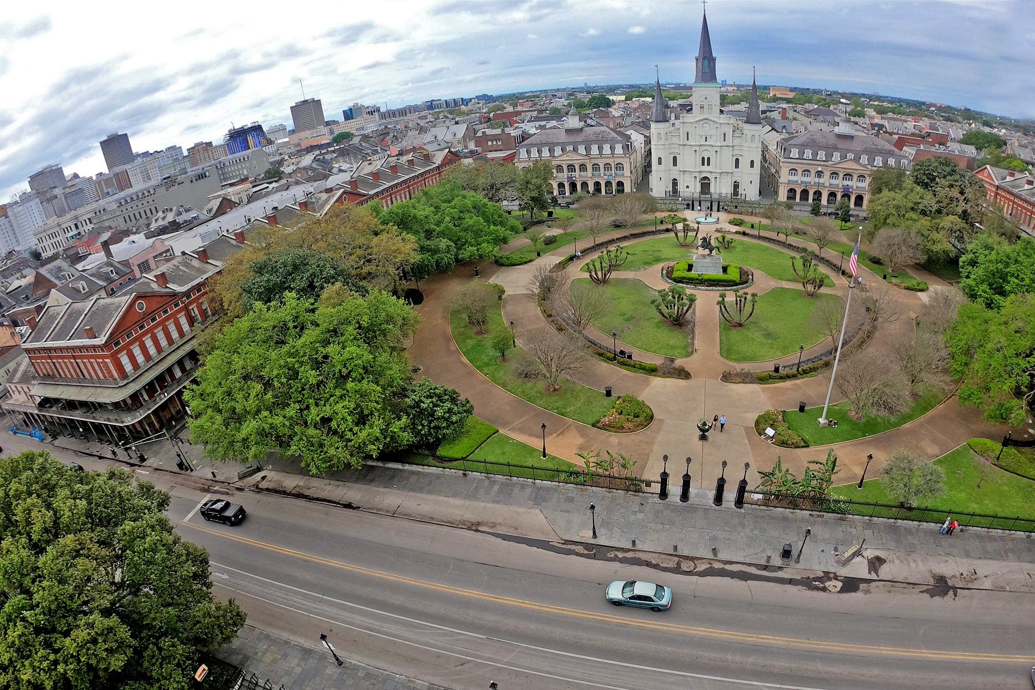 Jackson Square and Decatur Street are lightly travelled on what would normally be a bustling weekend afternoon. Photographed on Saturday, March 21, 2020. (Photo by Michael DeMocker)