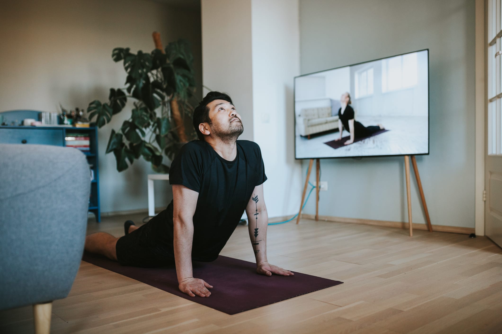 Photo series of stay-at-home fitness during lockdown in self isolation.