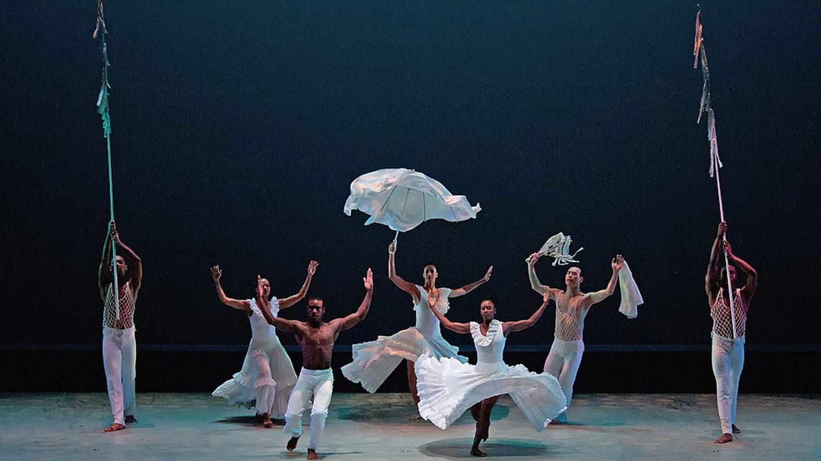 COSTA MESA, CA - MARCH 08: Company dancers perform in the Alvin Ailey American Dance Theater production of 'Processional/ Honor, Honor' in Take Me to the Water as part of Revelations at the Segerstrom Center For The Arts on March 8, 2012 in Costa Mesa, California. (Photo by Doug Gifford/Getty Images)