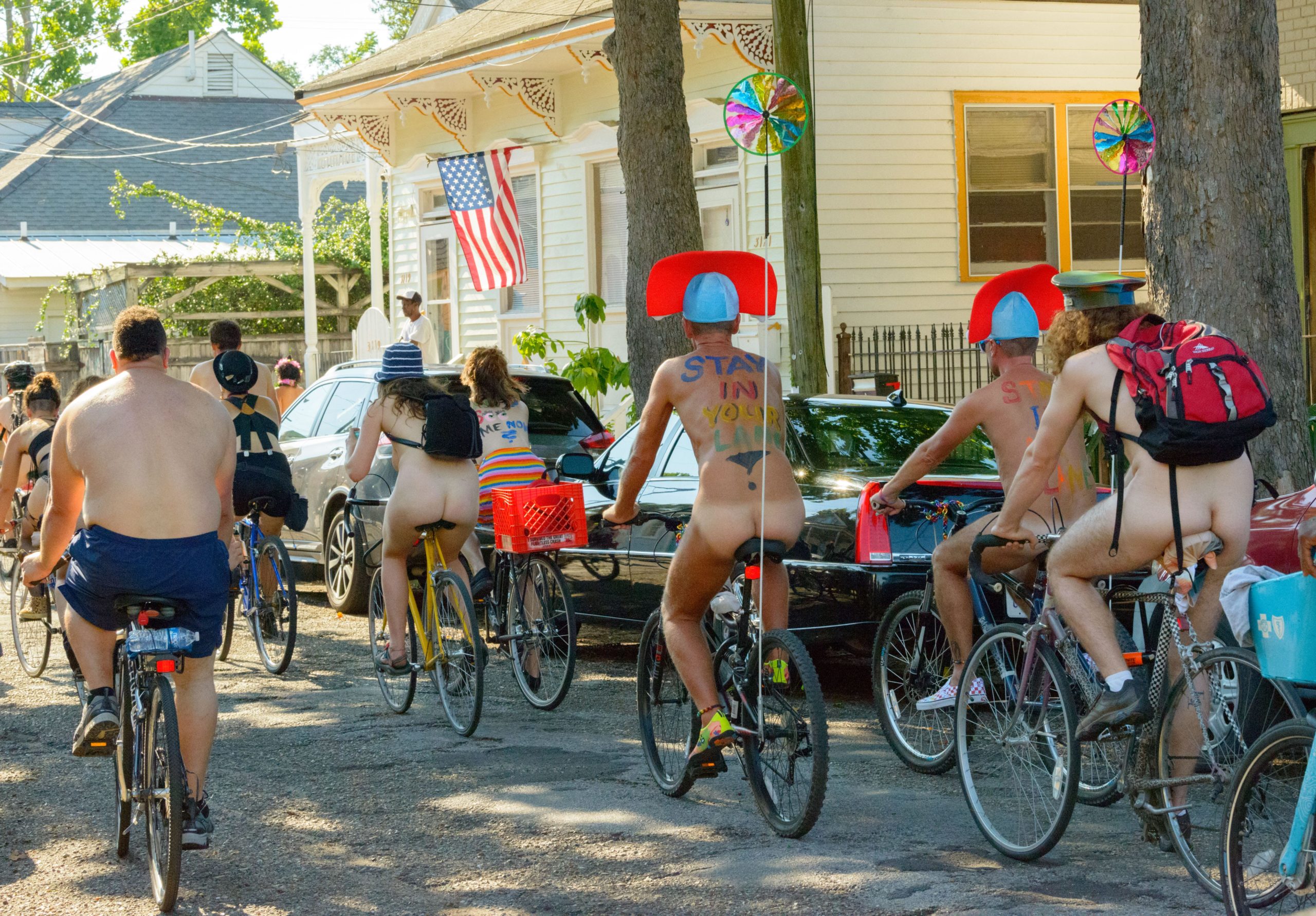 Riders in various states of undress participate in the 11th annual World Naked Bike Ride New Orleans at Markey Park in the Bywater before continuing on to the French Quarter Saturday, June 8, 2019.
The group states on its website that the purpose of the ride is to promote a cleaner, safer, body-positive world to the masses in a free, non-sexual, fun bike ride. ‘Our mission is to take to the streets riding nude as the best way of defending our dignity as humans on bikes. We expose just how vulnerable we are as cyclist on our own city streets. We also ride to protest the world's oil dependency, mainly cars, that negatively impacts the environment on this planet.’ Photo by Matthew Hinton