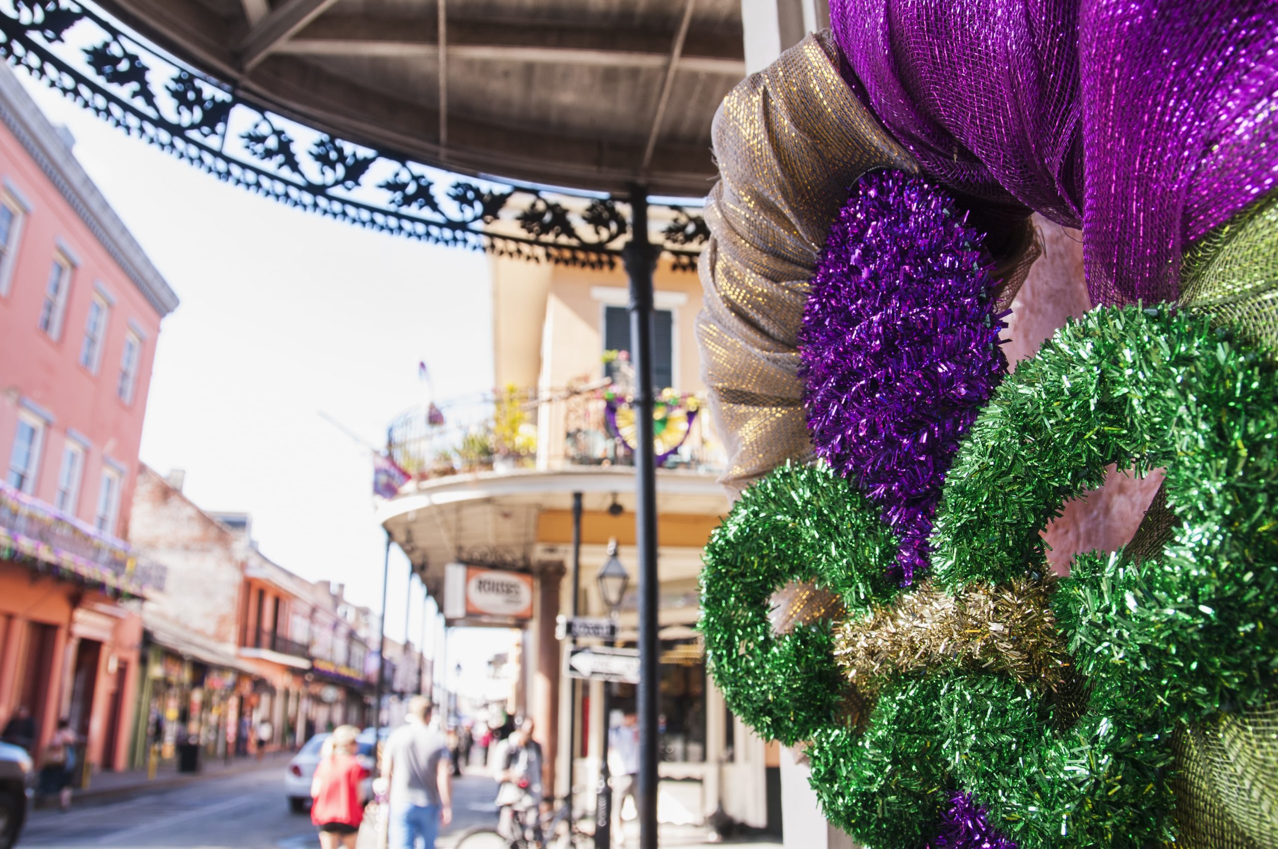 USA, New Orleans, Louisiana, Fleur de Lys and street in background