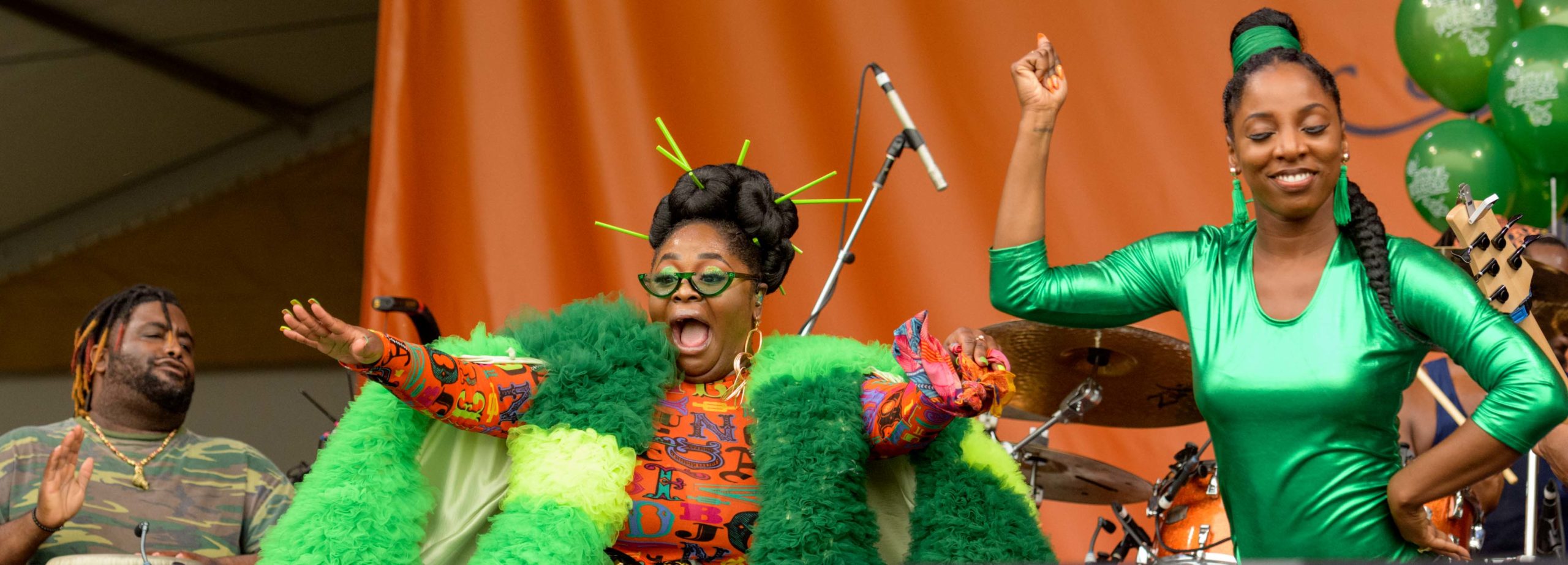 Tank and the Bangas perform on the Acura Square stage at the Fair Grounds during the New Orleans Jazz and Heritage Festival or Jazz Fest in New Orleans, La. Saturday, May 4, 2019. Photo by Matthew Hinton