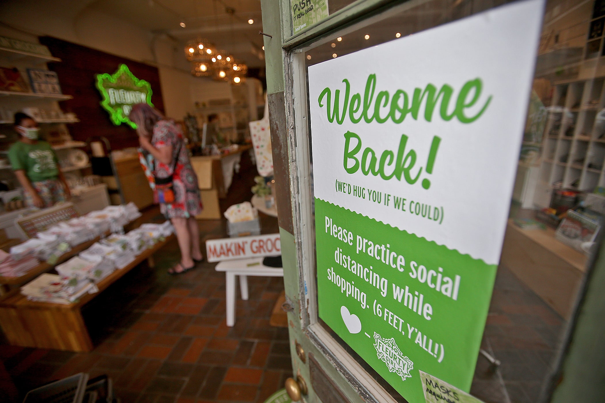 Fleurty Girl on Chartres Street welcomes back shoppers on the first day of Phase One of the re-opening of New Orleans during the pandemic. Photographed on Saturday, May 16, 2020. (Photo by Michael DeMocker)