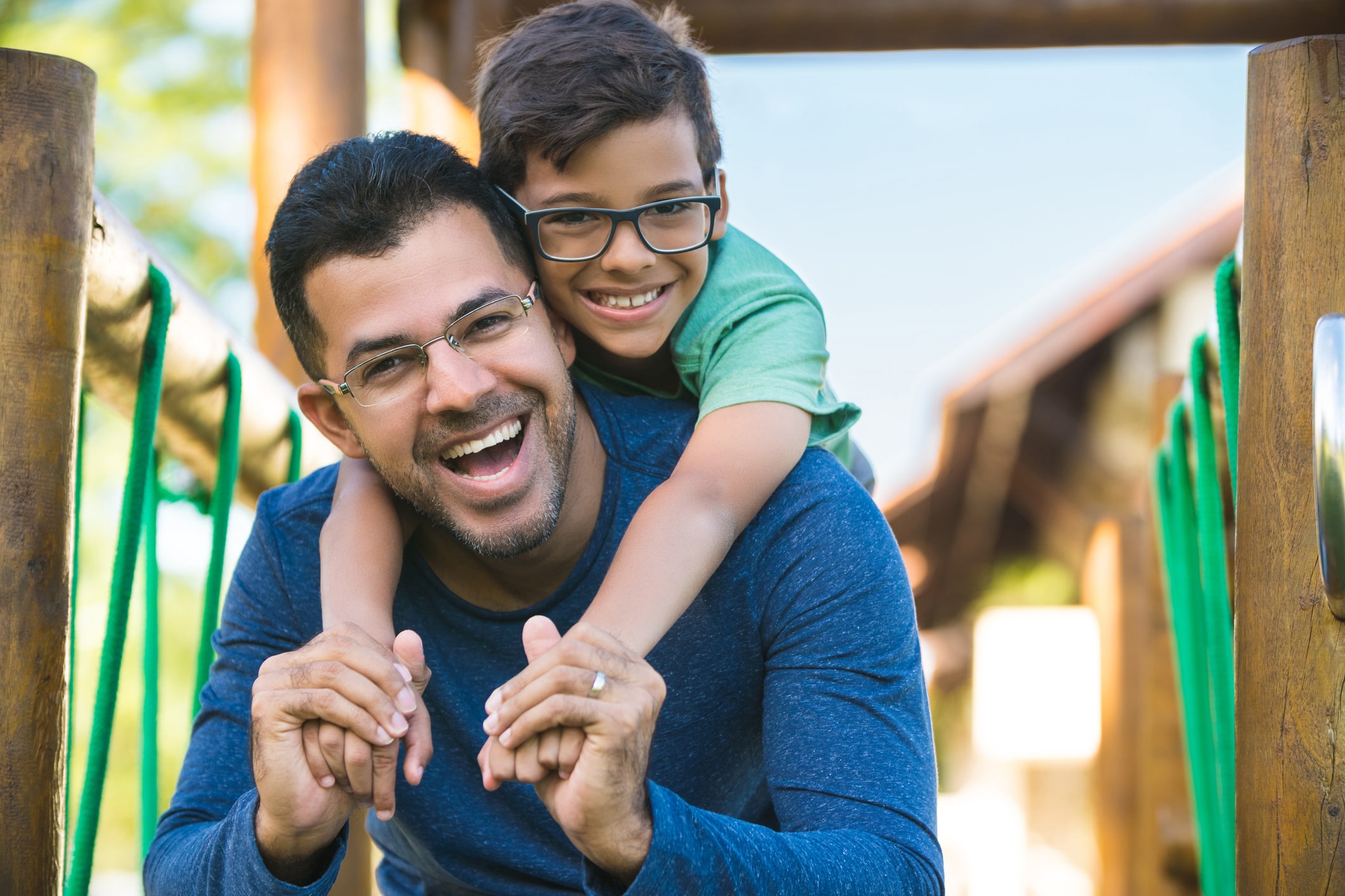 Father, Son, Embracing, Family, Smiling