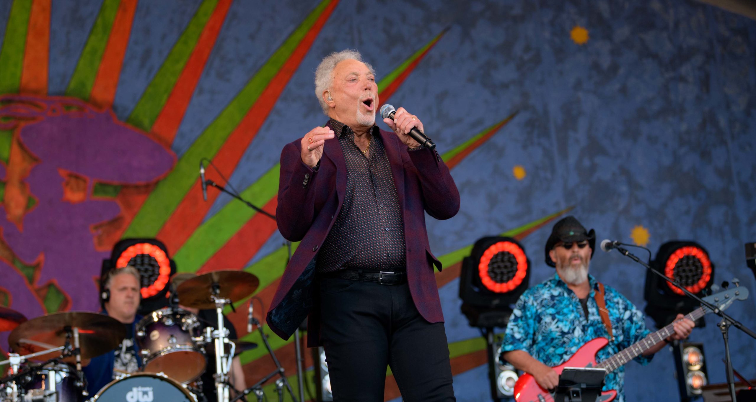 Tom Jones performs on the Gentilly Stage at the Fair Grounds during the New Orleans Jazz and Heritage Festival or Jazz Fest in New Orleans, La. Thursday, May 2, 2019. Photo by Matthew Hinton