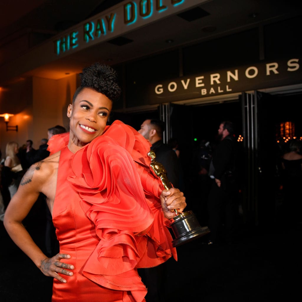 HOLLYWOOD, CALIFORNIA - FEBRUARY 24: (EDITORS NOTE: Retransmission with alternate crop.) Hannah Beachler, winner of the Production Design award for 'Black Panther' attends the 91st Annual Academy Awards Governors Ball at Hollywood and Highland on February 24, 2019 in Hollywood, California. (Photo by Kevork Djansezian/Getty Images)