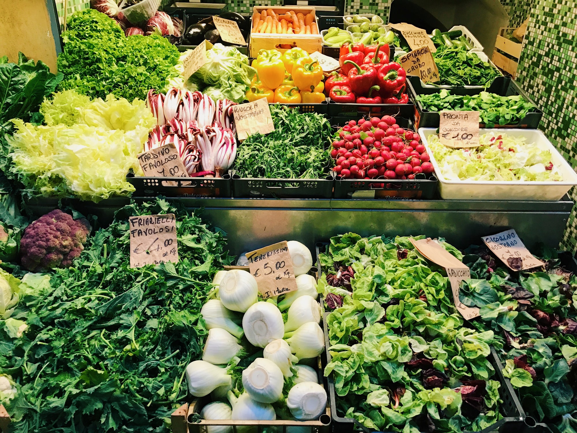 Fresh vegetables on a market stall at the farmer's market